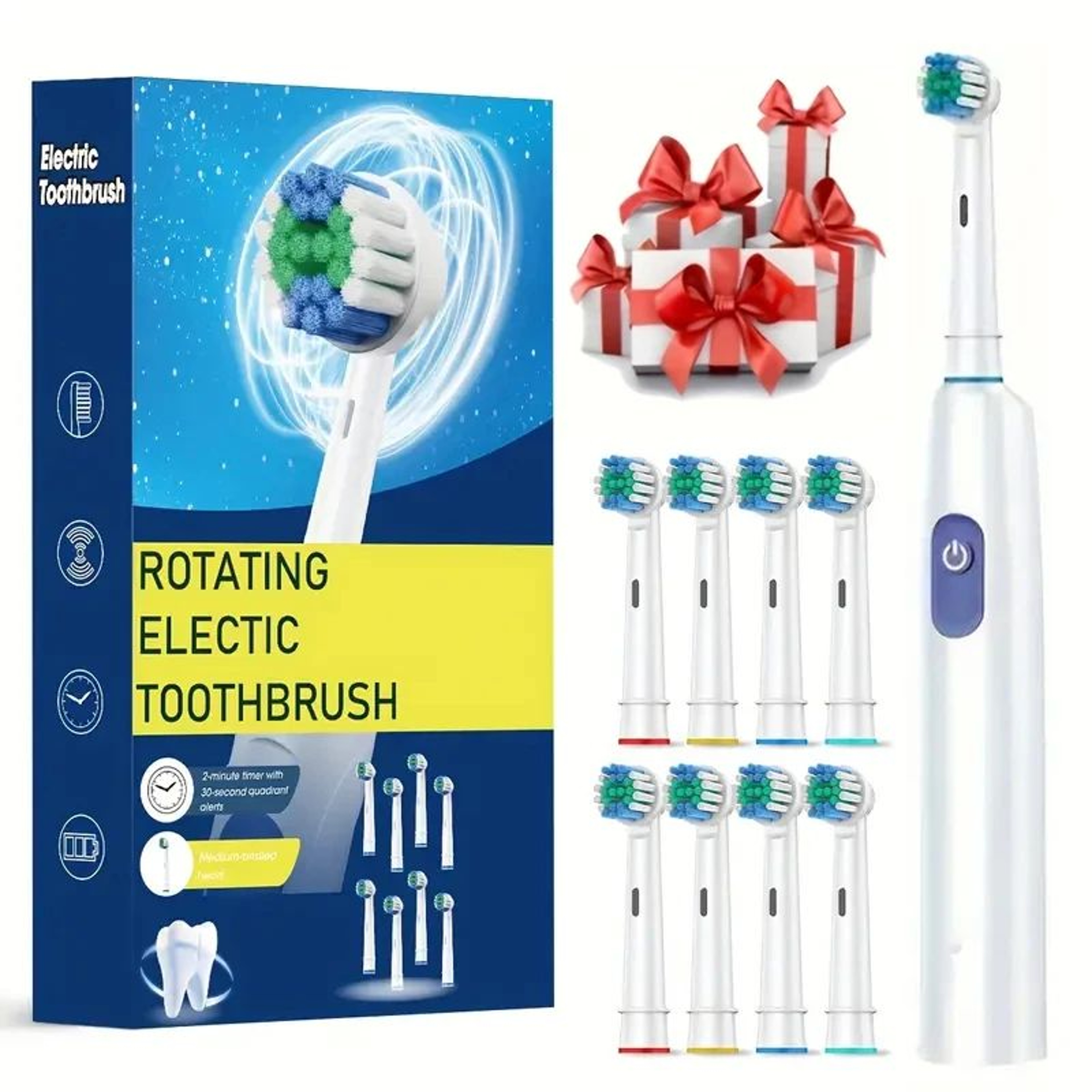 Premium Rotating Rechargeable Electric Toothbrush With 8 Soft Brush Heads  Deep Clean Oral Care For 10