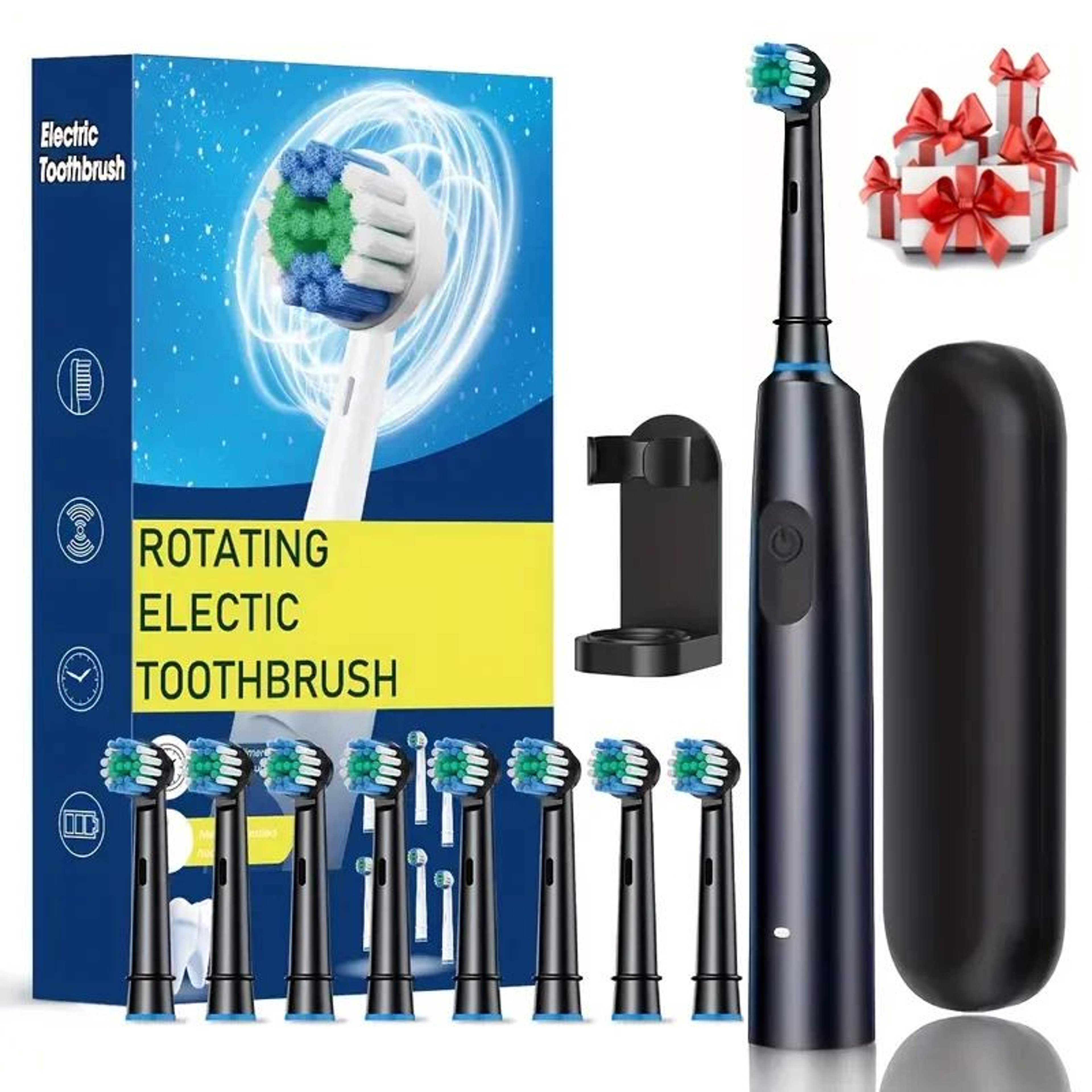 Premium Rotating Rechargeable Electric Toothbrush With 8 Soft Brush Heads  Deep Clean Oral Care For 11