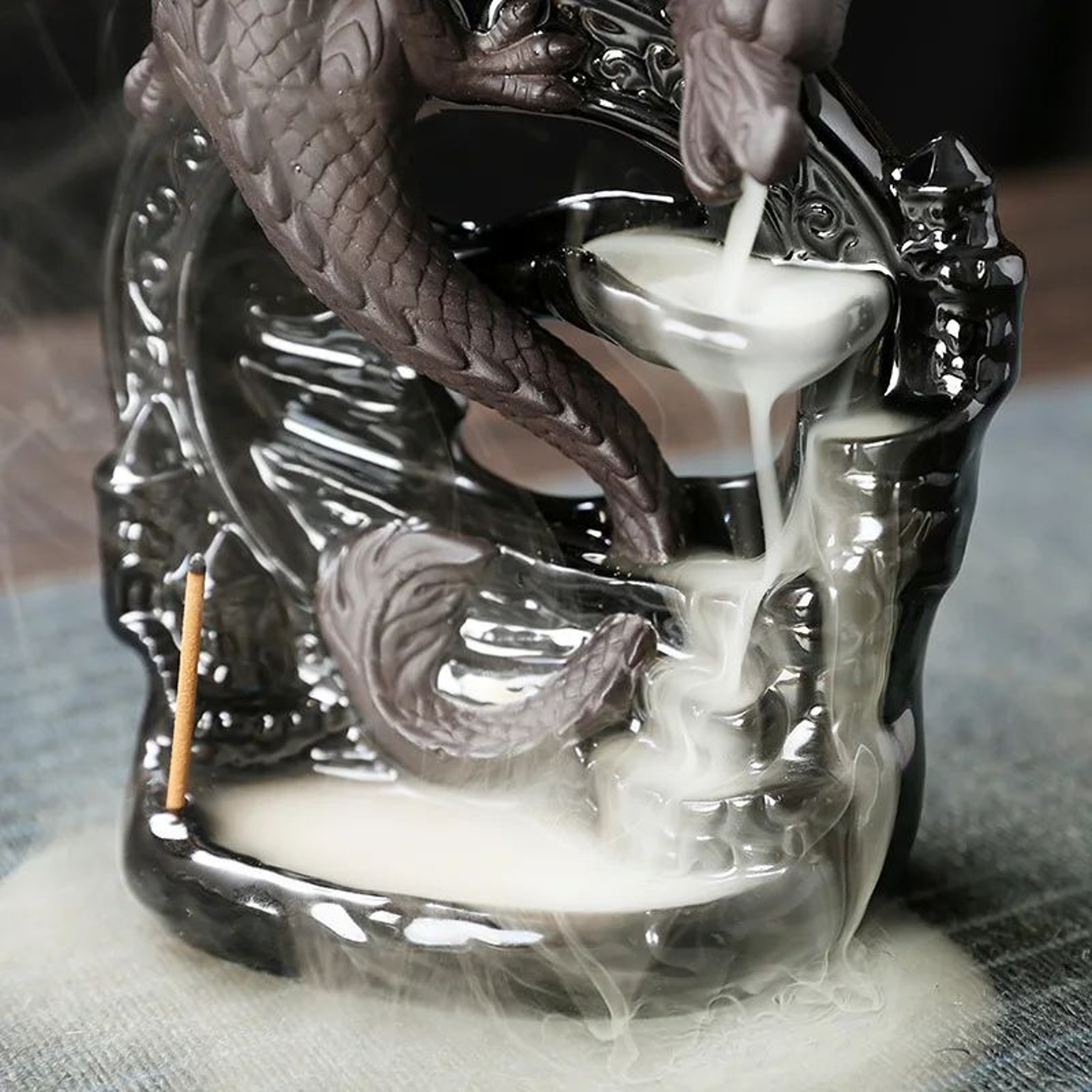 Vintage Dragon Smoke Waterfall Incense Holder  Ceramic Backflow Aromatherapy Tabletop Decor 3