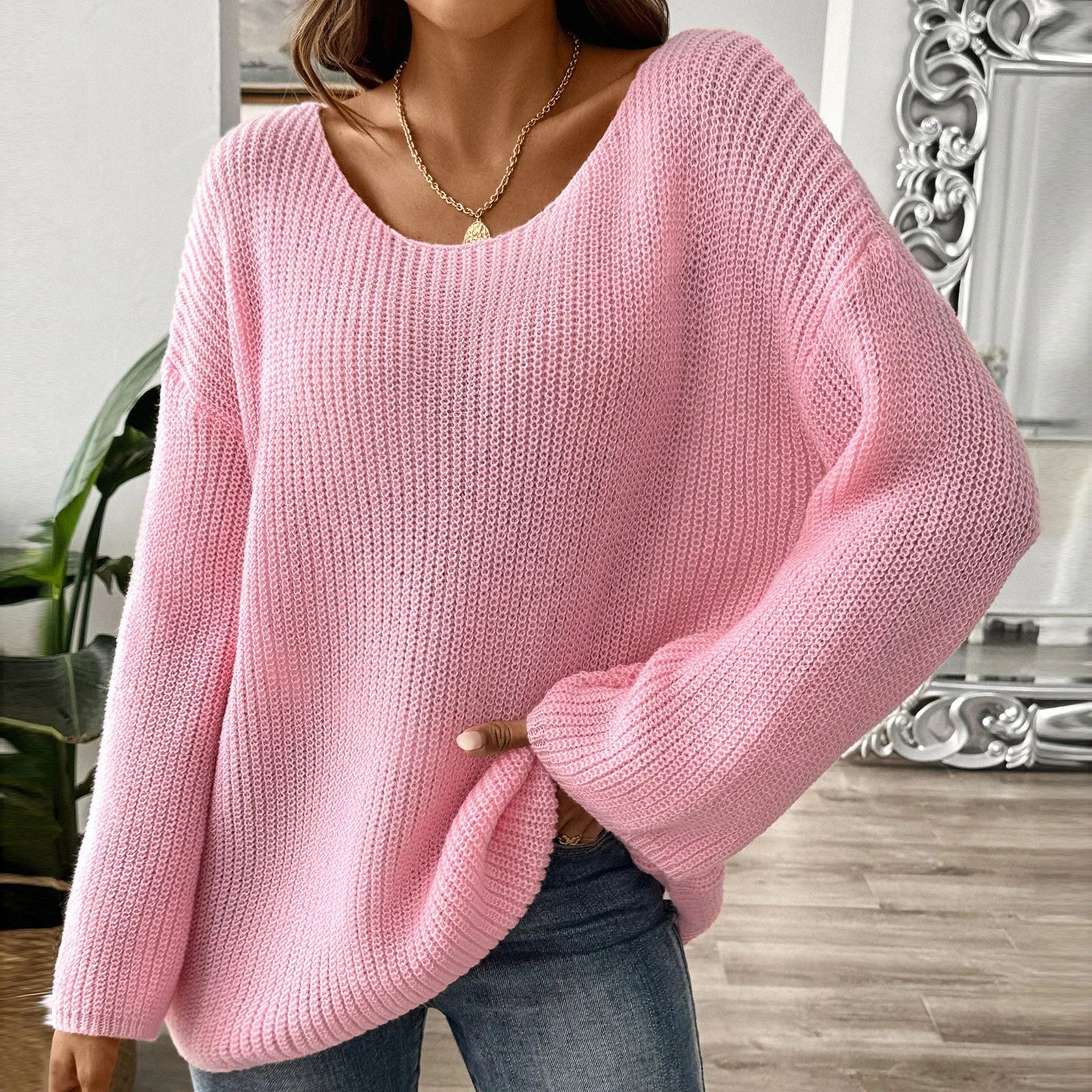 Chic Womens Off Shoulder Sweater With Flare Sleeves  Loose Knit Pullover Top 3