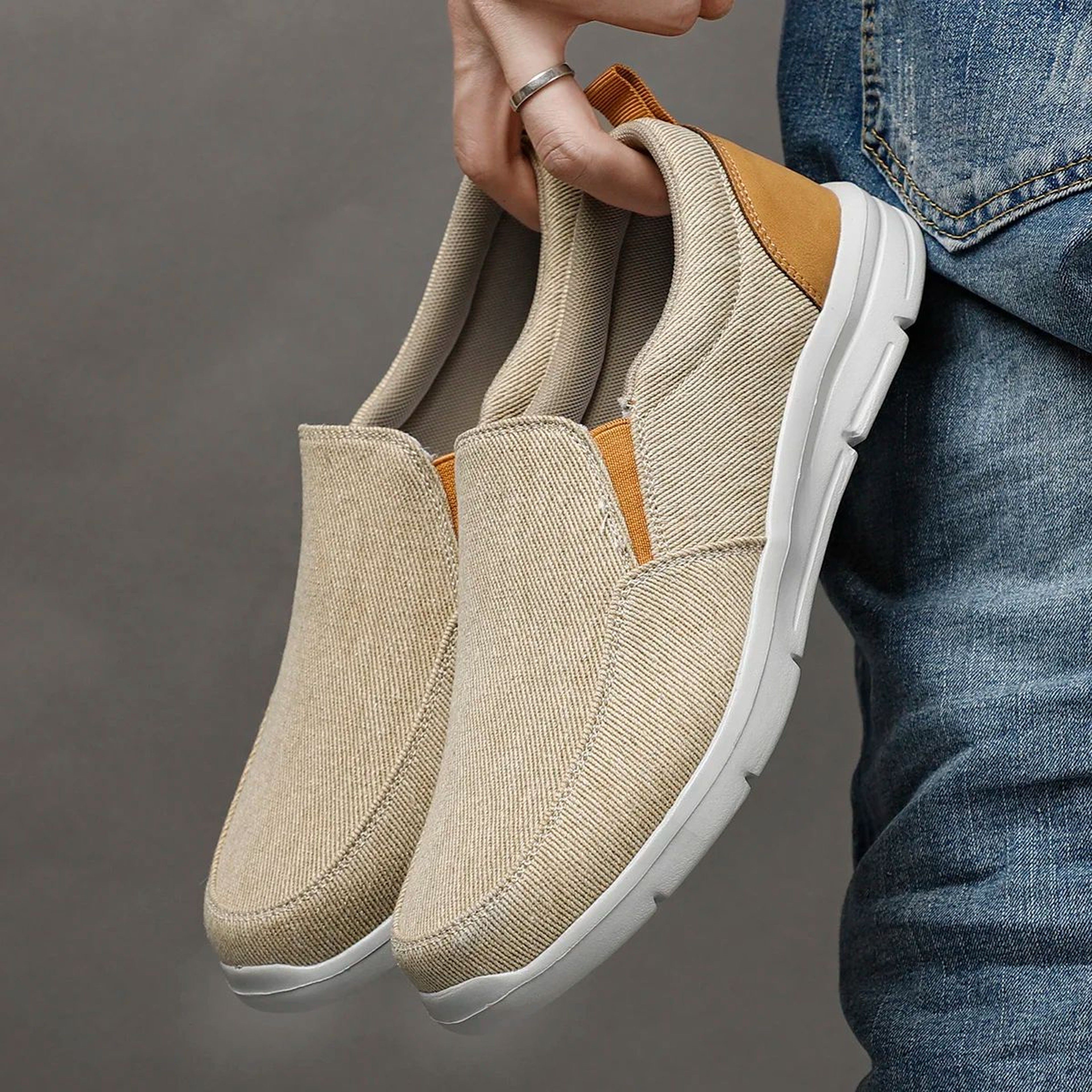 Mens Breathable Canvas Shoes SlipOn Walking Sneakers  Comfortable Summer Loafers For Everyday Wear 0