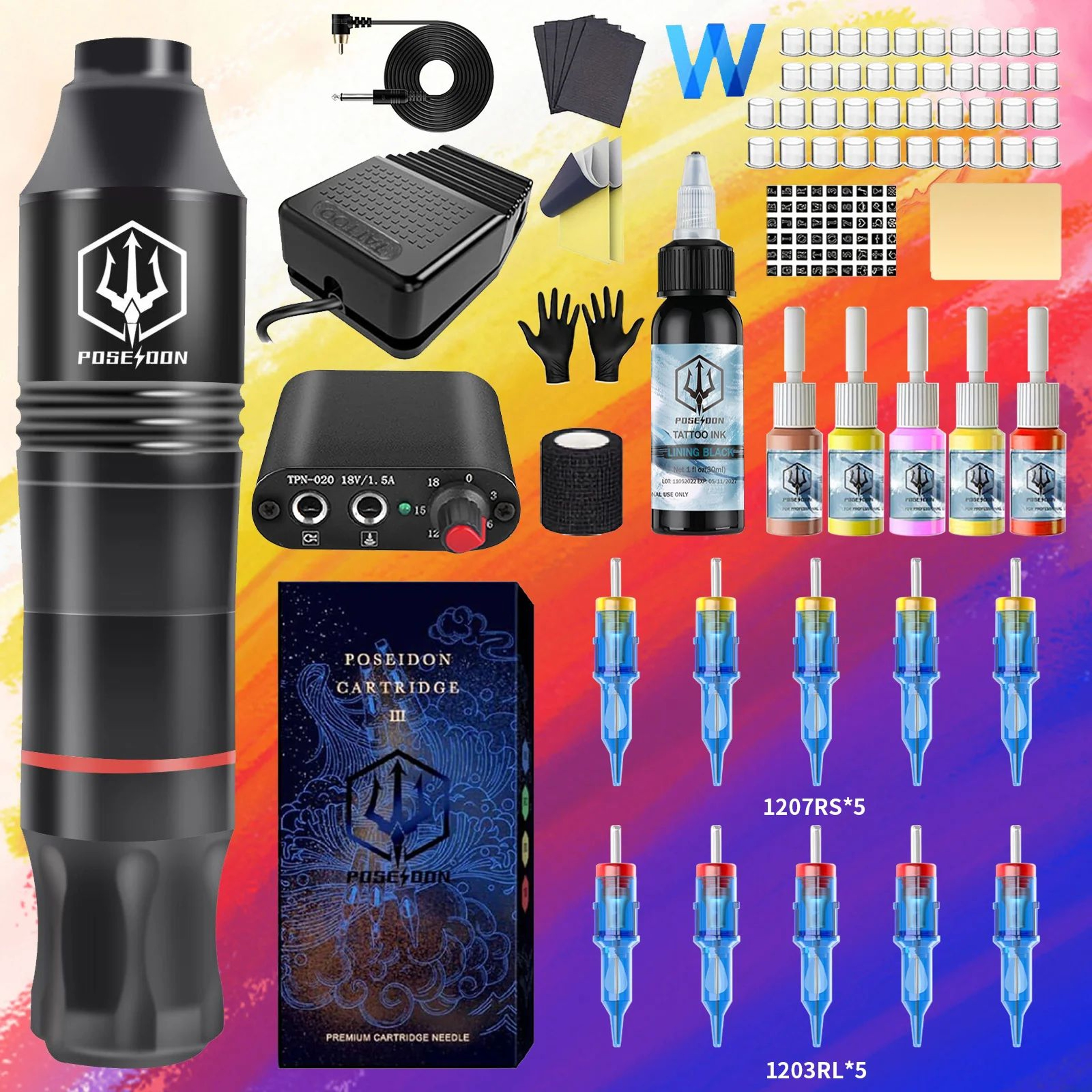 POSEIDON New Memory Wireless Tattoo Pen Tattoo Machine Kit With Cordless Power Supply 9