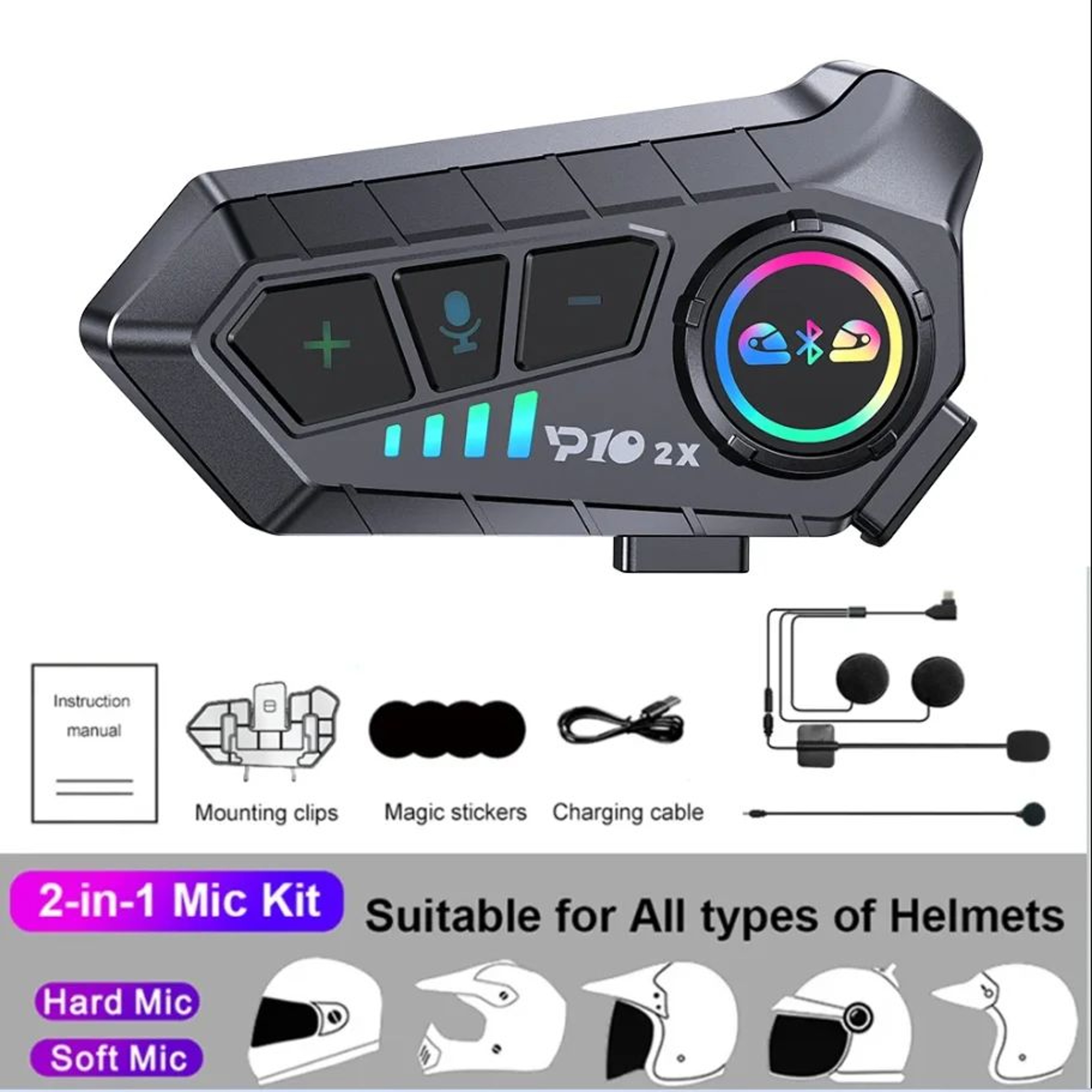 Kebidumei YP10 Motorcycle Helmet Intercom Bluetooth 53 For 2 Riders Waterproof 300m 6