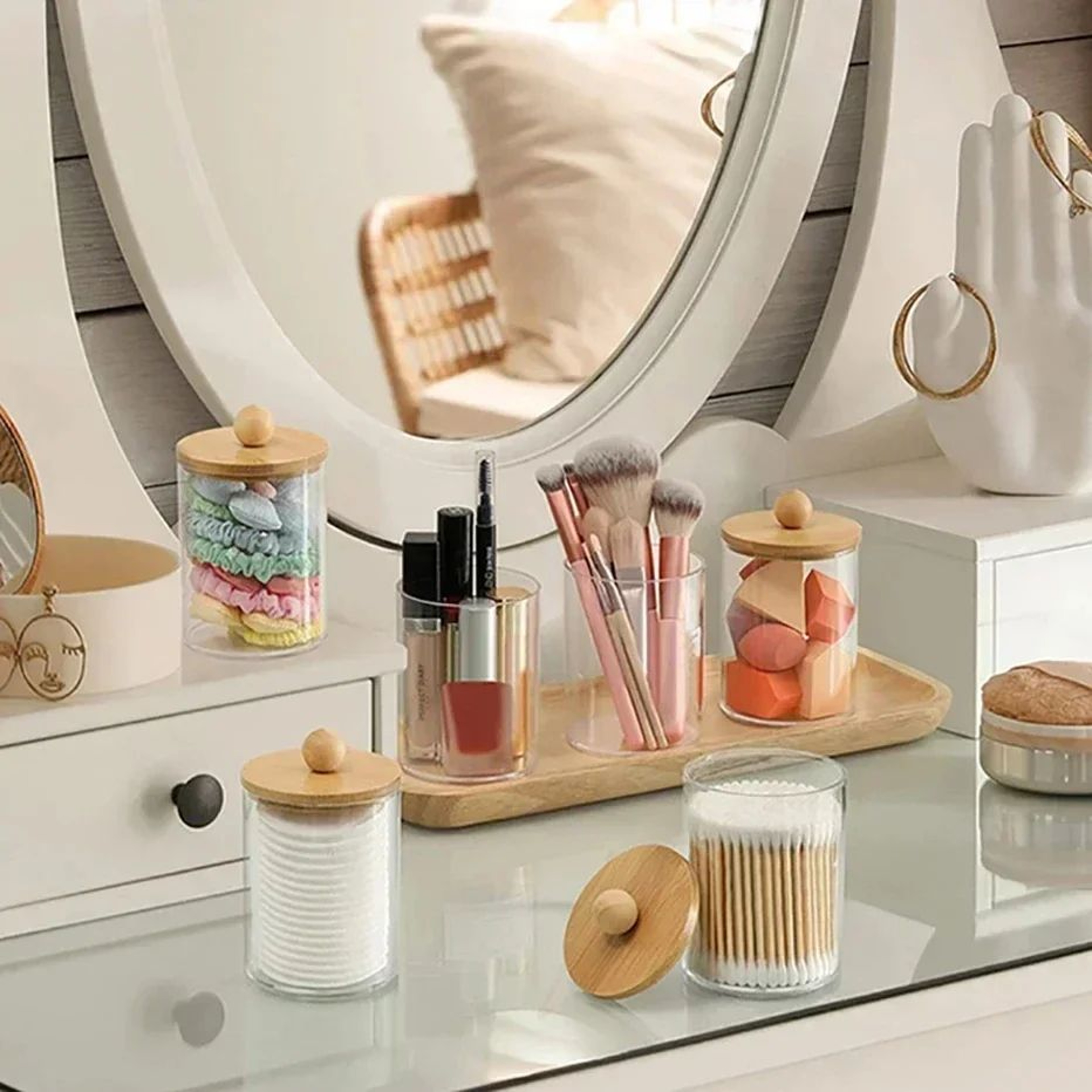 Premium Acrylic Desktop Storage Canister  Clear Organizer Jars  Cotton Rounds Holder Set 3