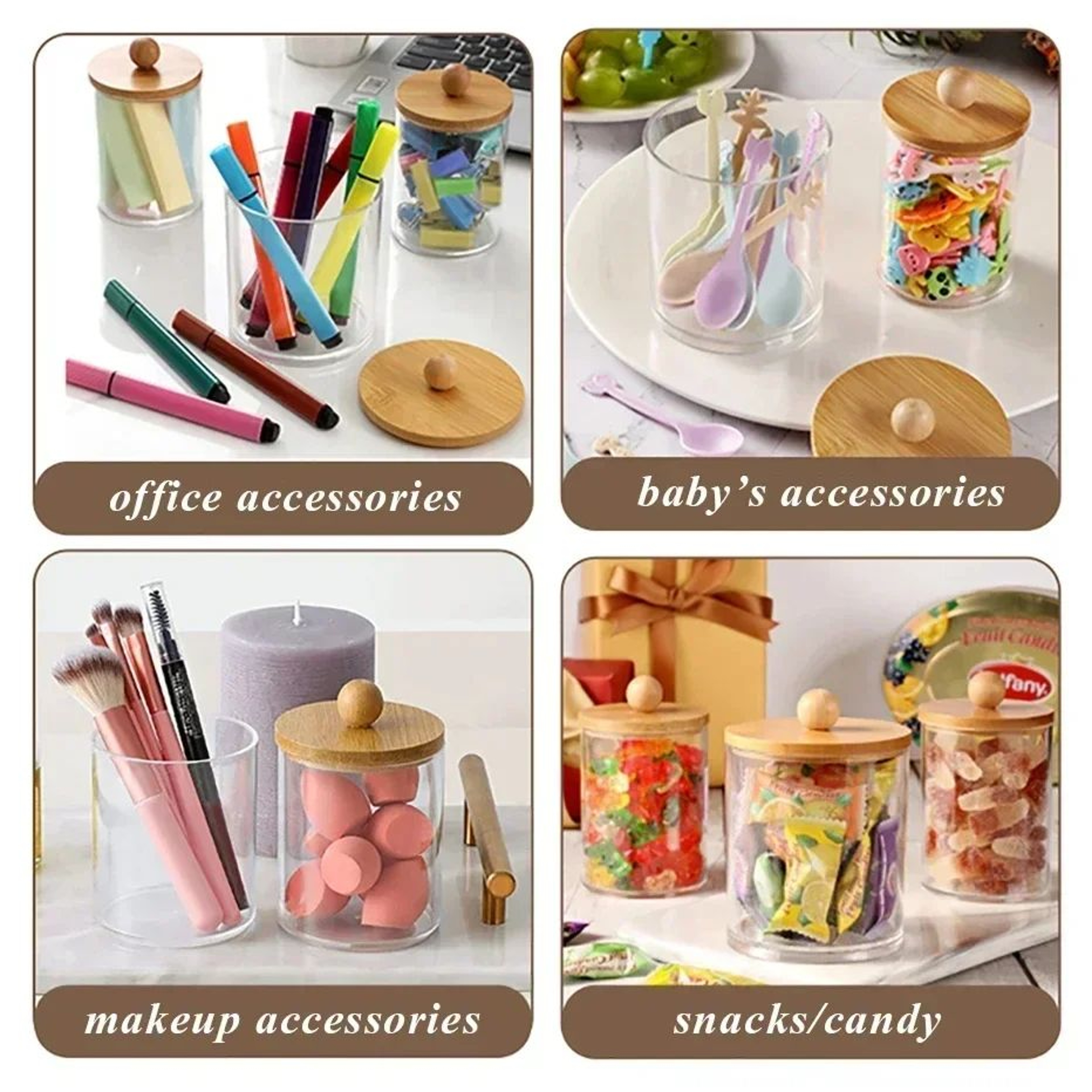 Premium Acrylic Desktop Storage Canister  Clear Organizer Jars  Cotton Rounds Holder Set 5