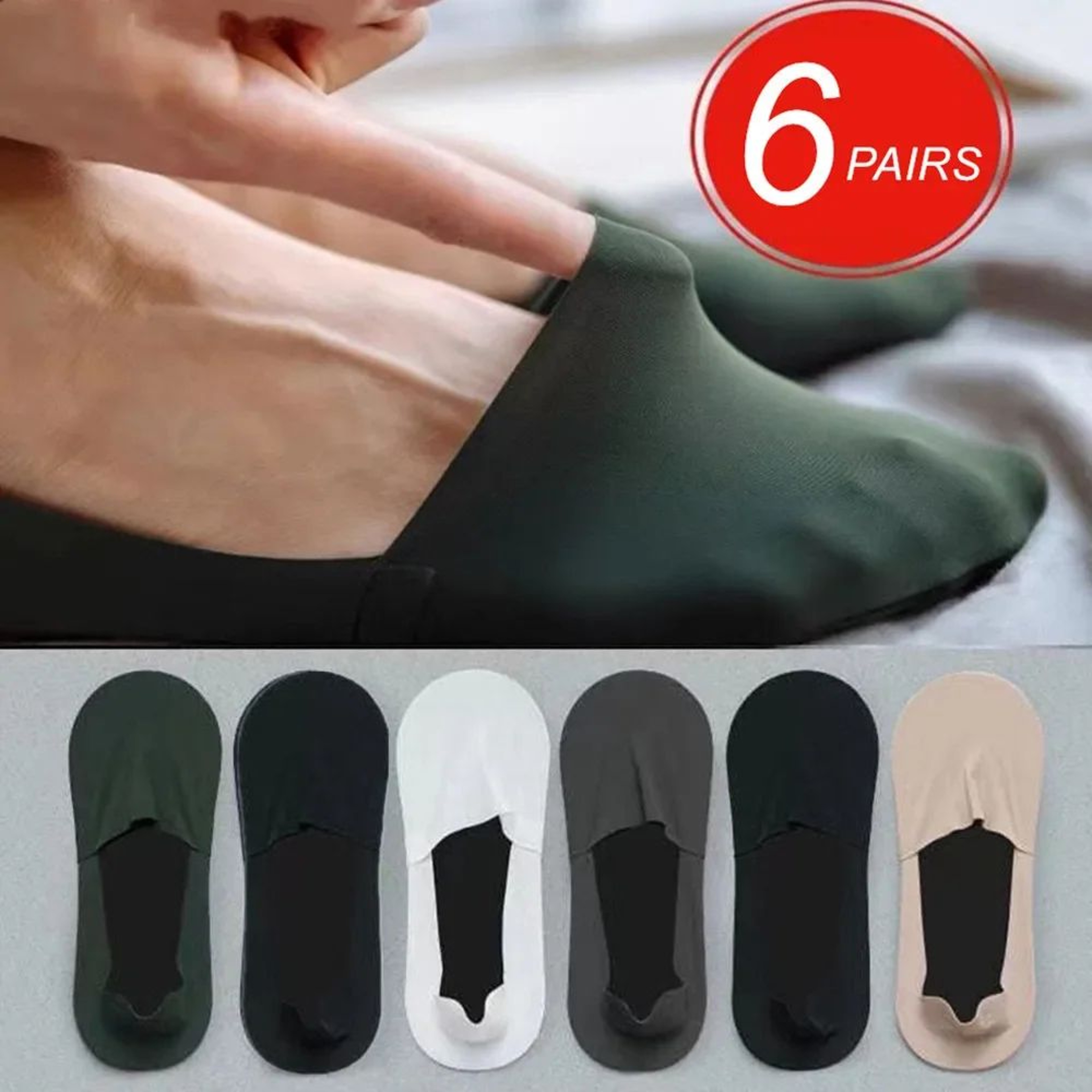 Mens 6Pair Premium Invisible Boat Socks  Breathable Ice Silk  Odor Resistant UltraThin NoShow Socks 0