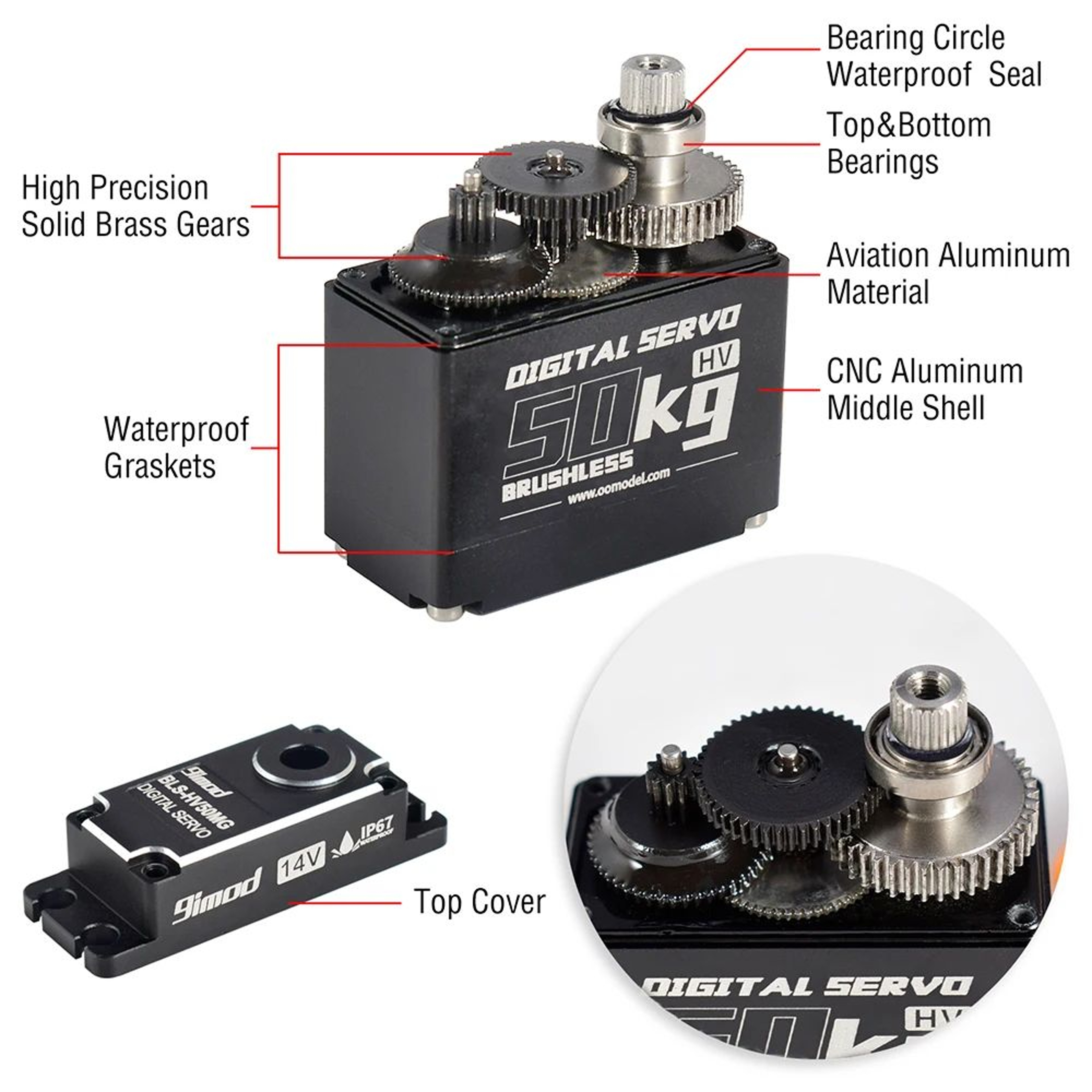 9imod High Torque Brushless Servo 50KG  Waterproof Aluminum Digital Servo With 180270360 Control 14 3