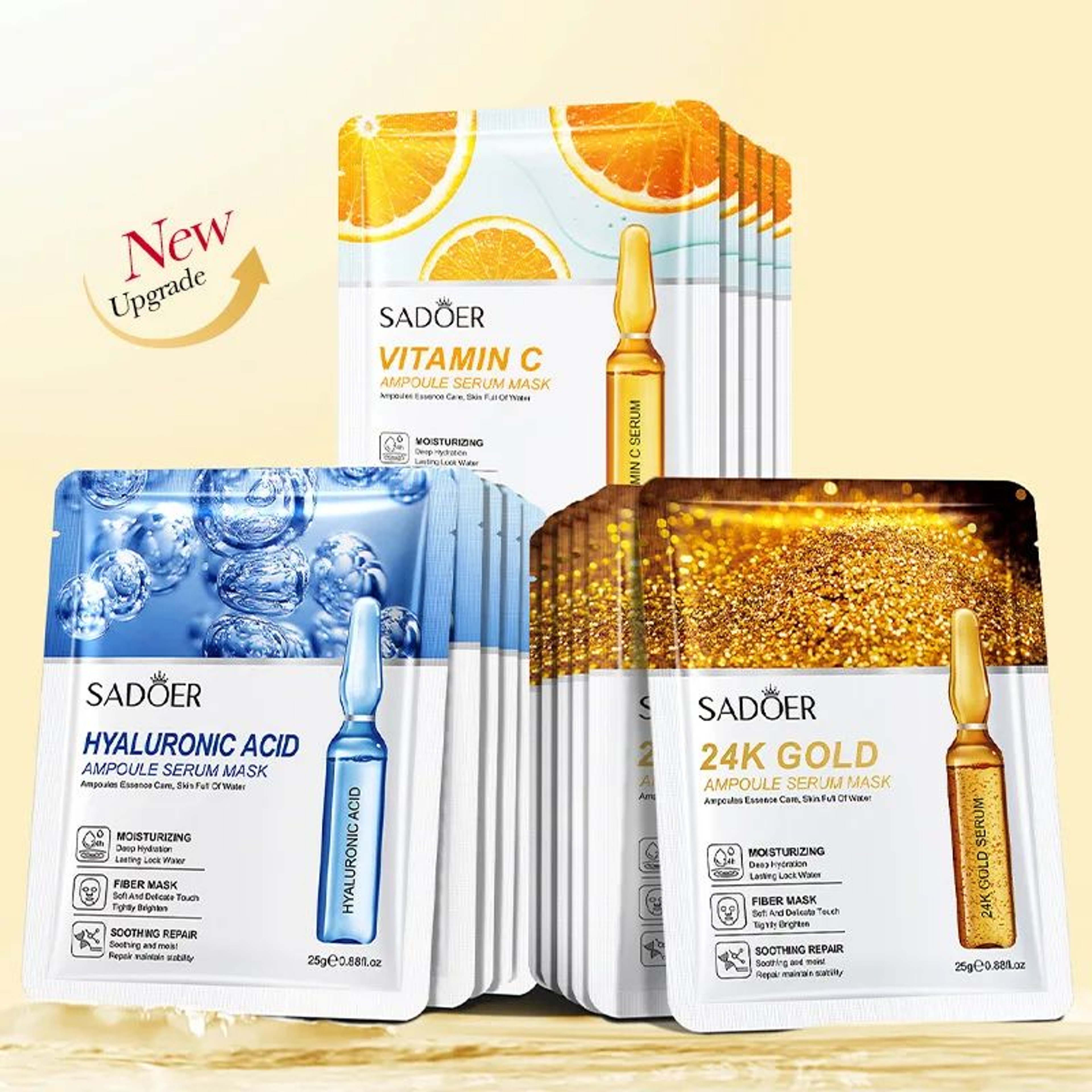 24K Gold Essence Sheet Mask Set  Moisturizing  Brightening Facial Skin Care 10Pack 0