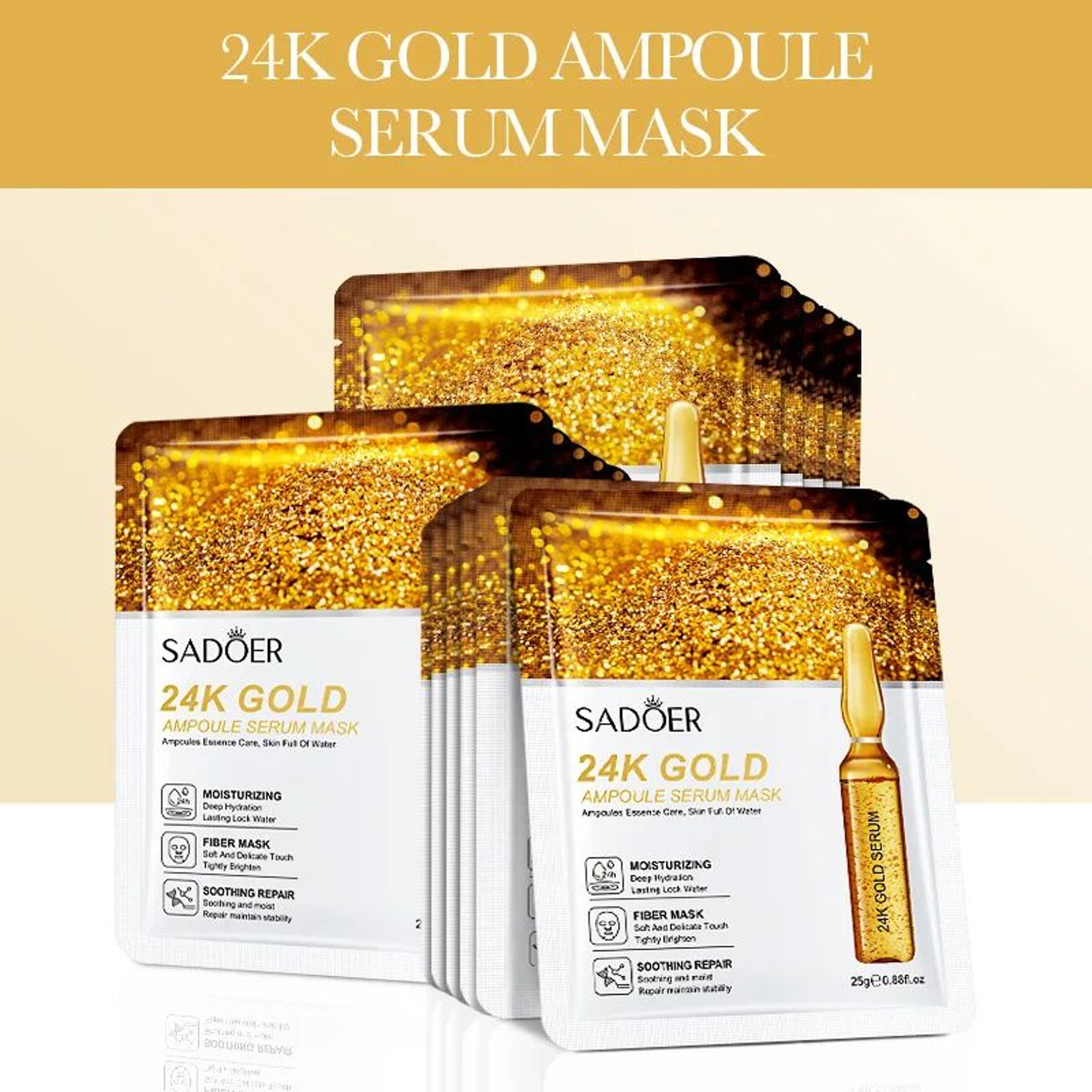 24K Gold Essence Sheet Mask Set  Moisturizing  Brightening Facial Skin Care 10Pack 6