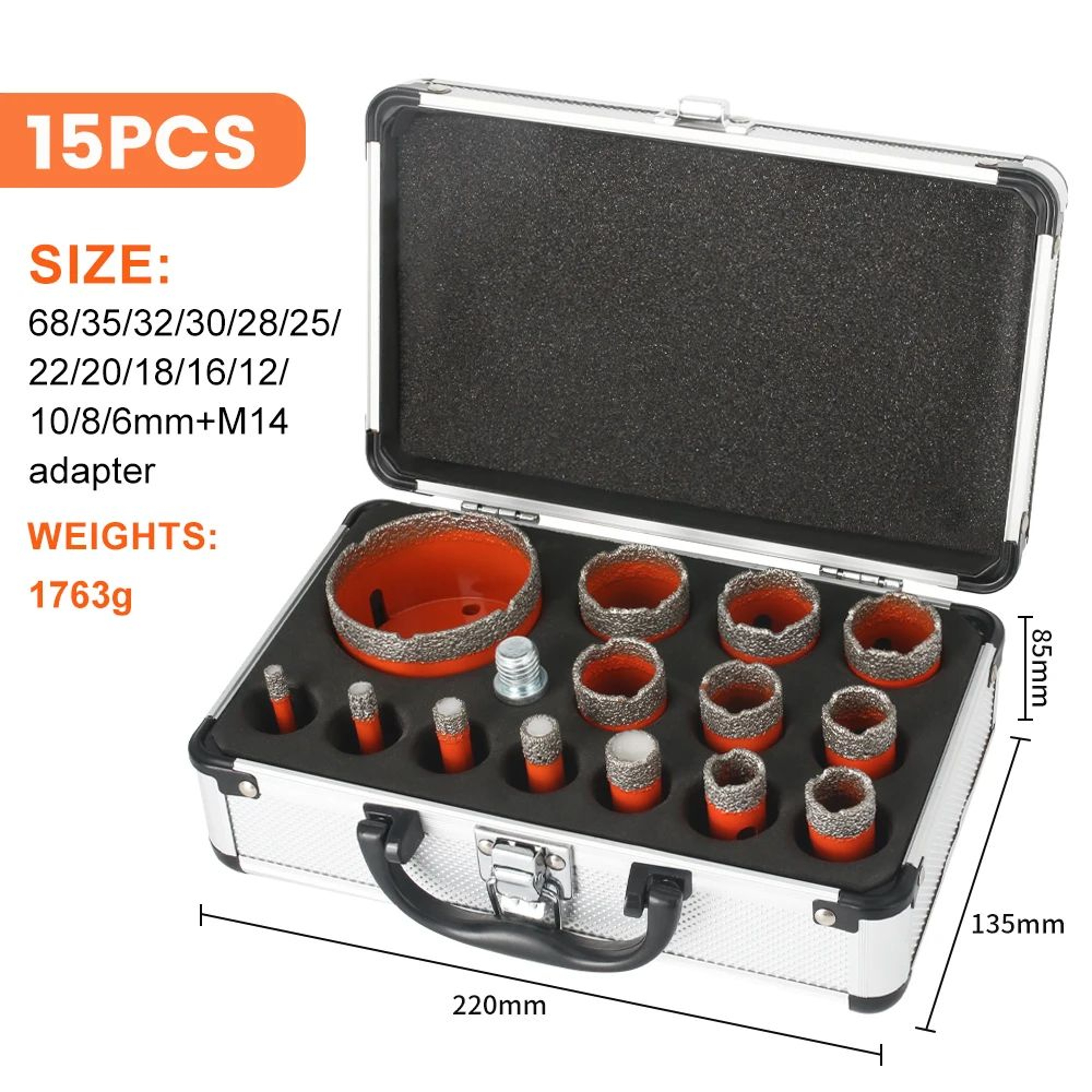 Premium M14 Dry Diamond Core Drill Bit Set  15Piece Professional Hole Saw Kit 7