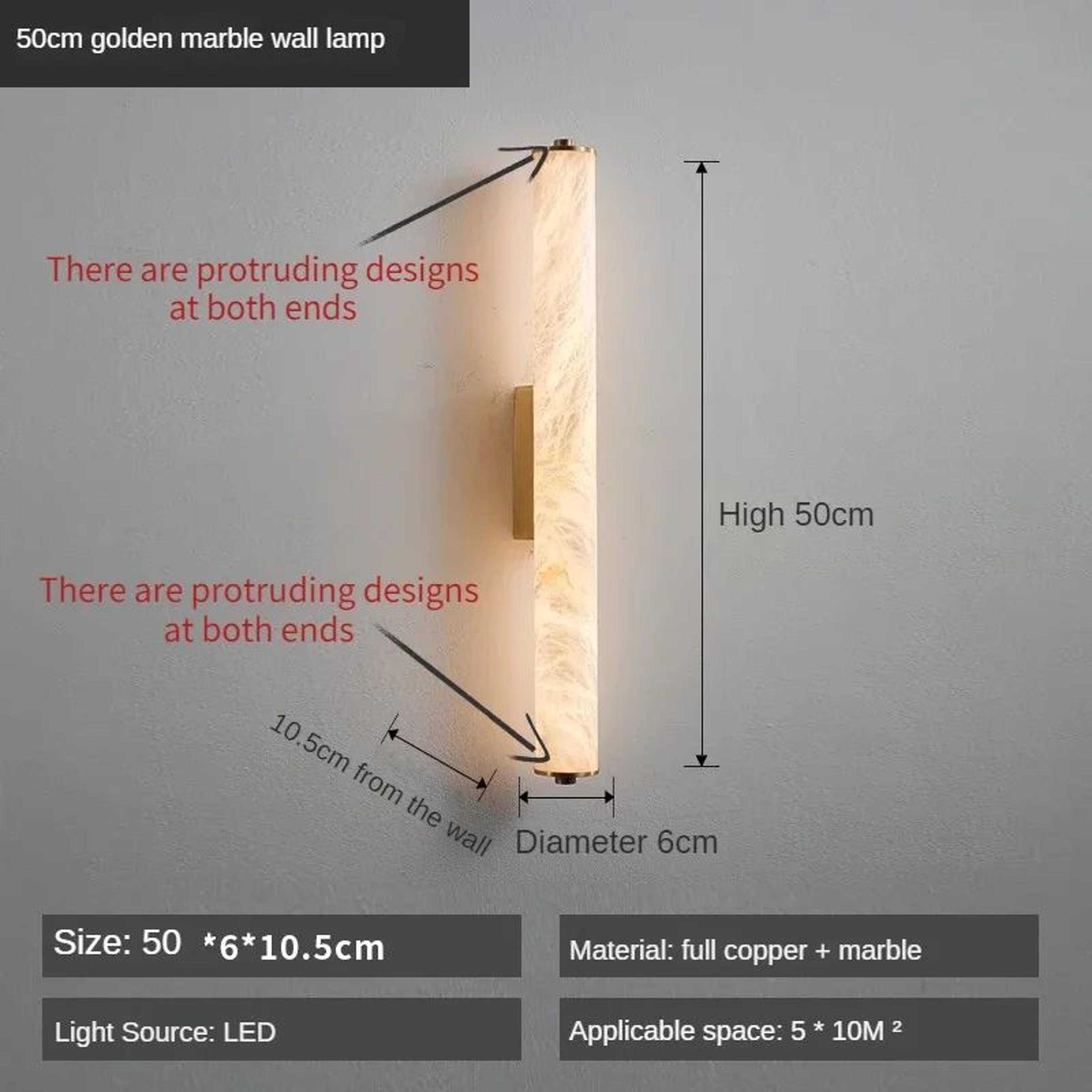 Luxury Spanish Marble LED Wall Sconce  Full Copper Modern Snowflake Design 8