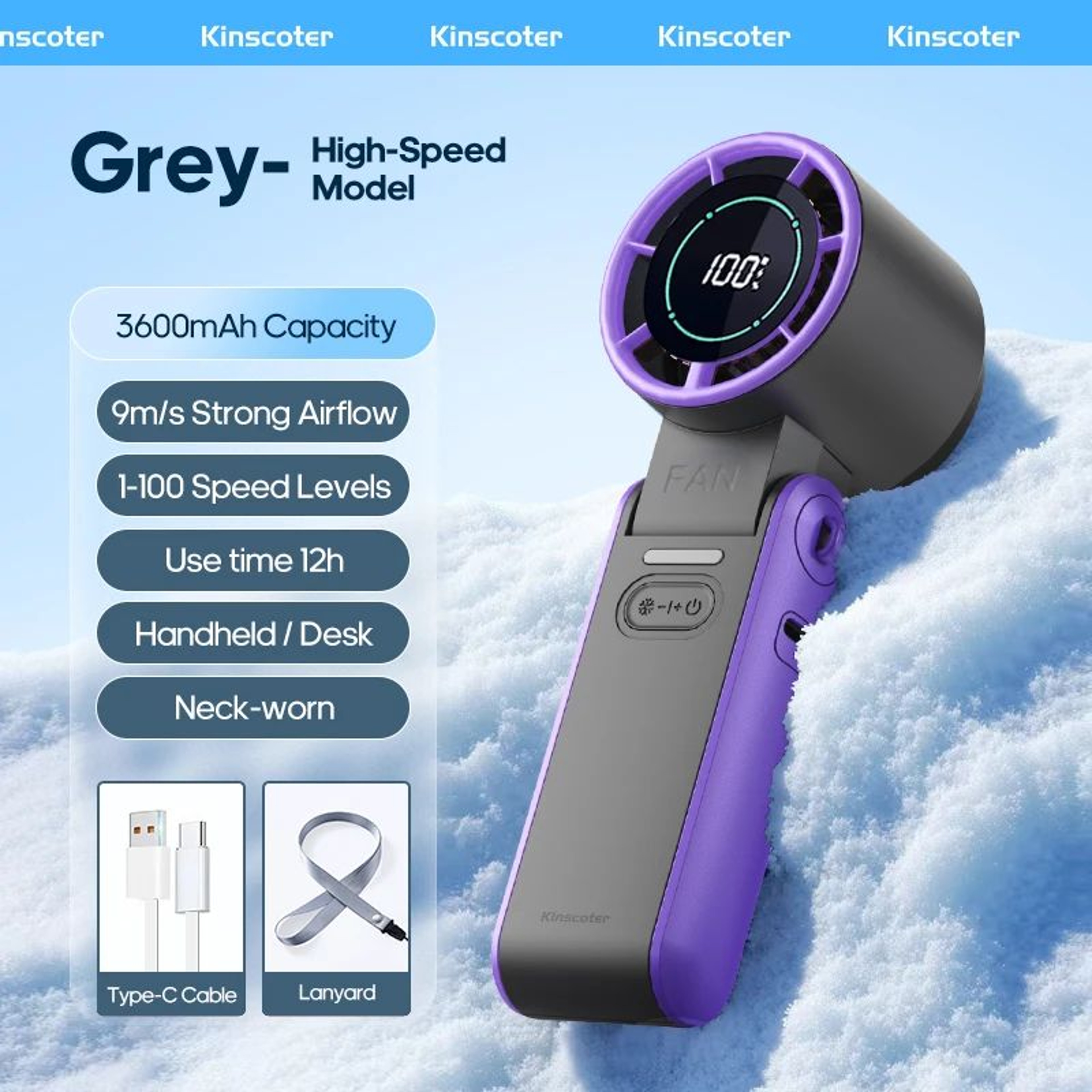 TurboCool Pro Rechargeable Portable Handheld Fan  3600 MAh 100Speed Foldable Mini Cooling Fan 9