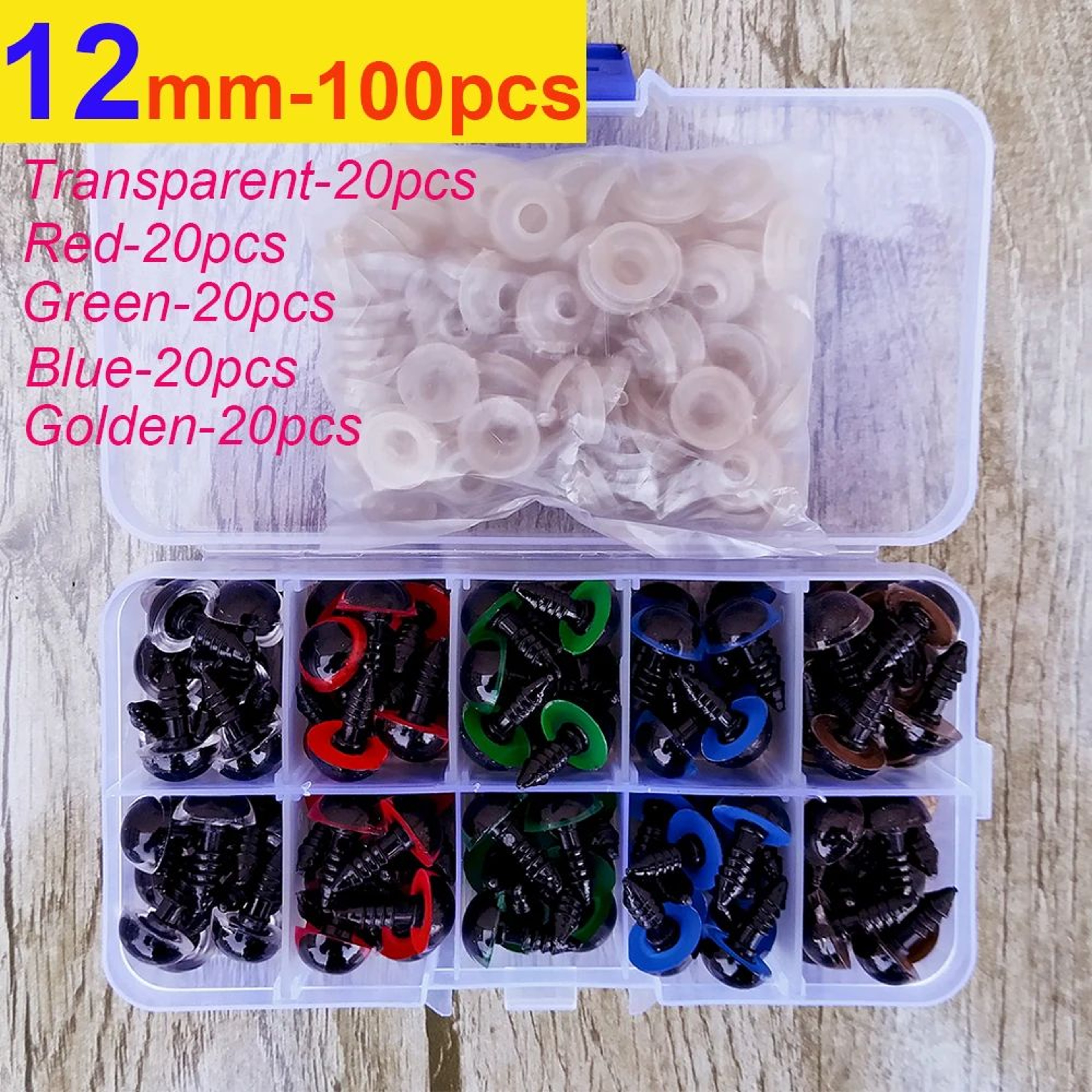 Premium Assorted Plastic Safety Eyes For Toys  Dolls  100pcs Mix Sizes For Crafting  Amigurumi 9