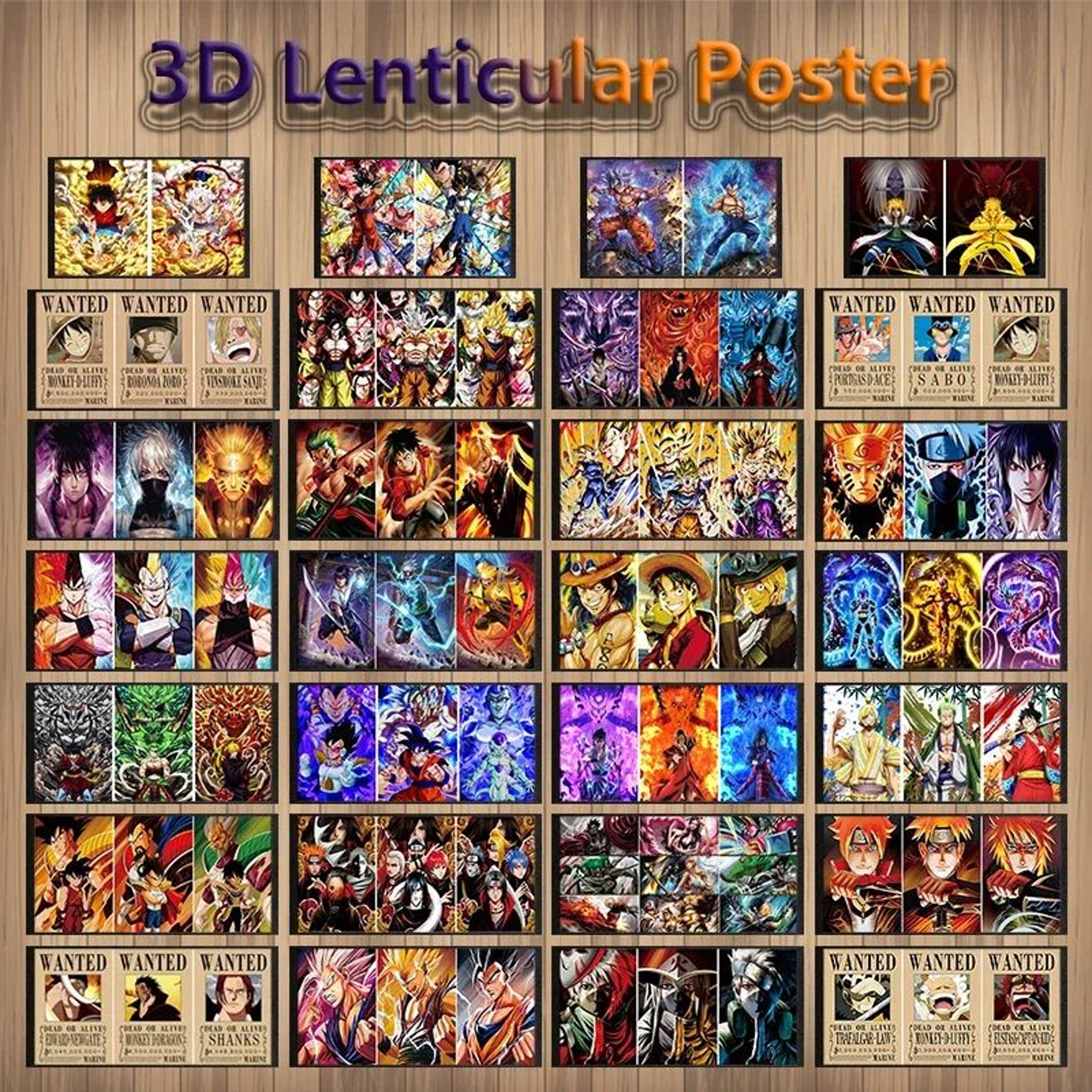 3D Lenticular Anime Poster Print For Room Decor  Dragon Ball Z  One Piece Unframed 0