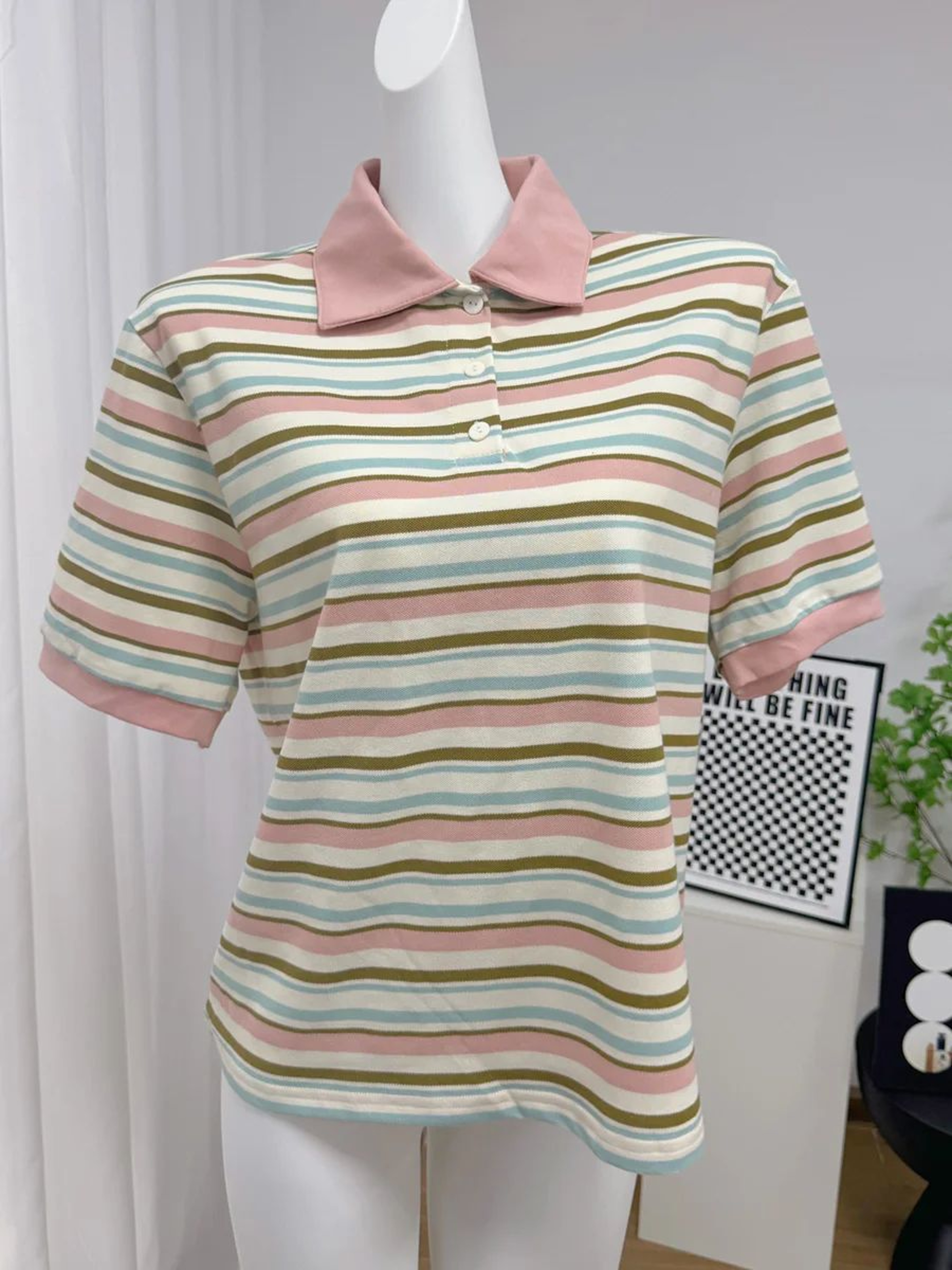Hirsionsan Womens Cotton Polo Neck T Shirt  Casual Loose Crop Top Summer Tee 11