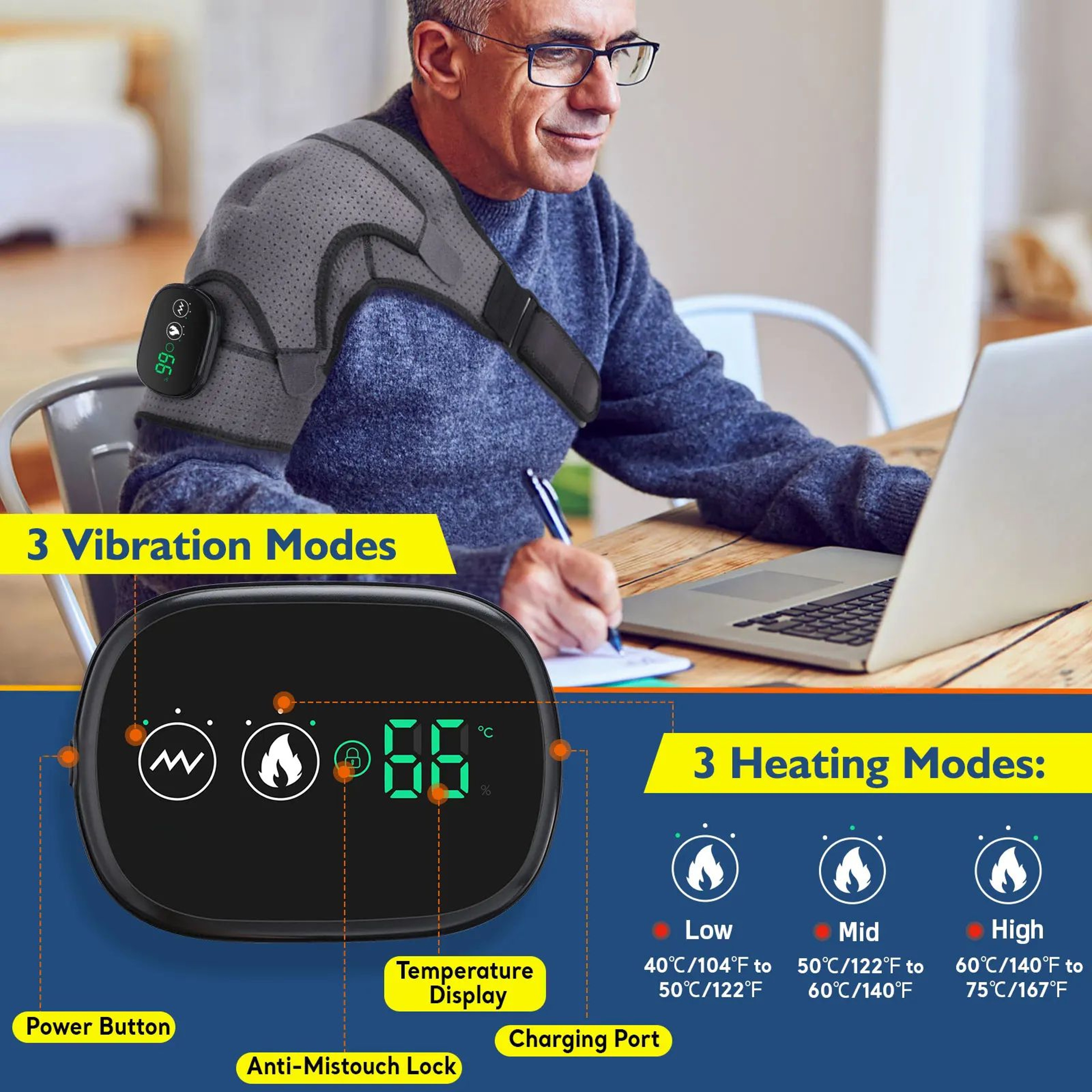 Advanced Heated Shoulder Pain Relief Brace With LED Display  Vibration Massage Support 1