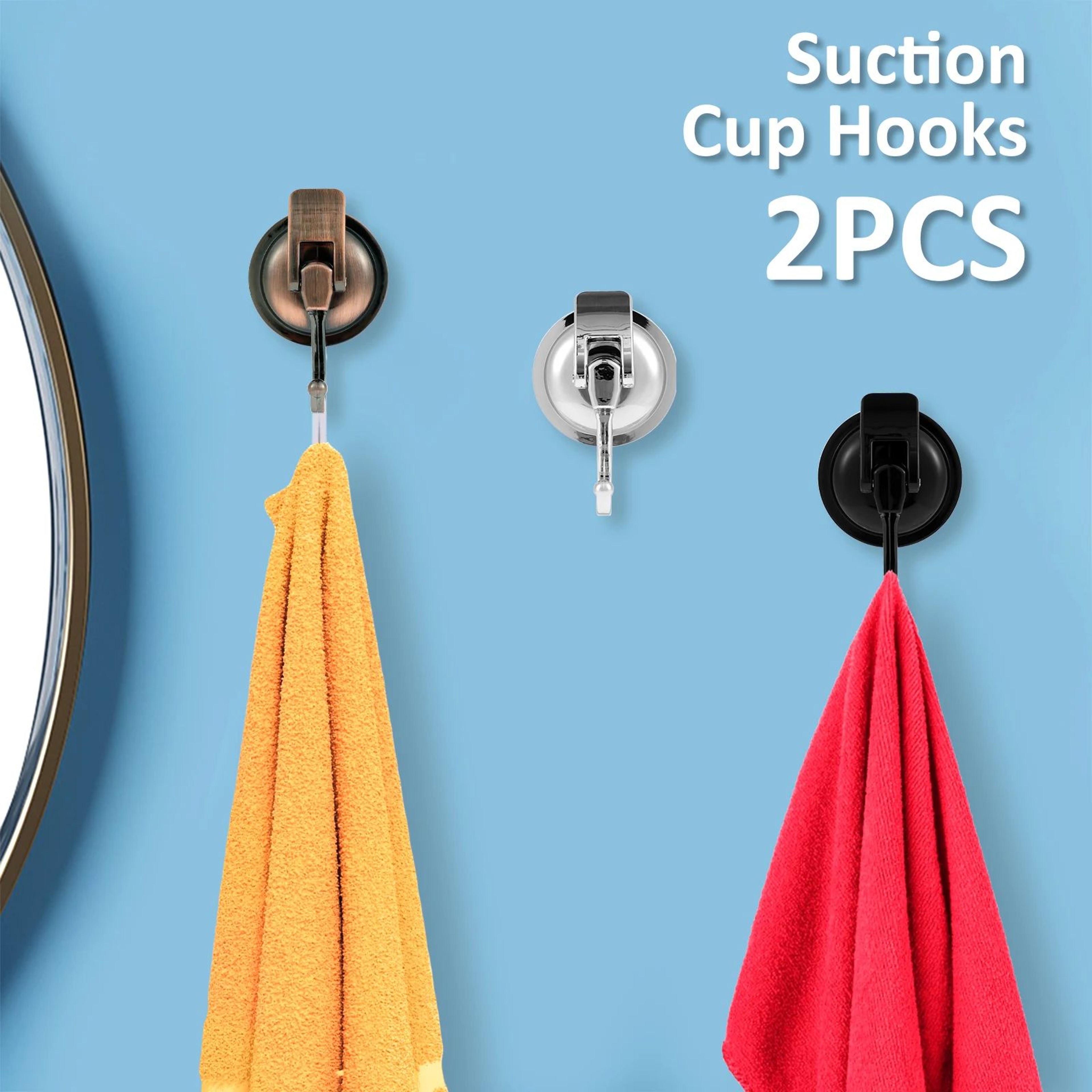 HeavyDuty Suction Cup Hooks 2Pack NoDrill Shower  Kitchen Vacuum Hooks 1