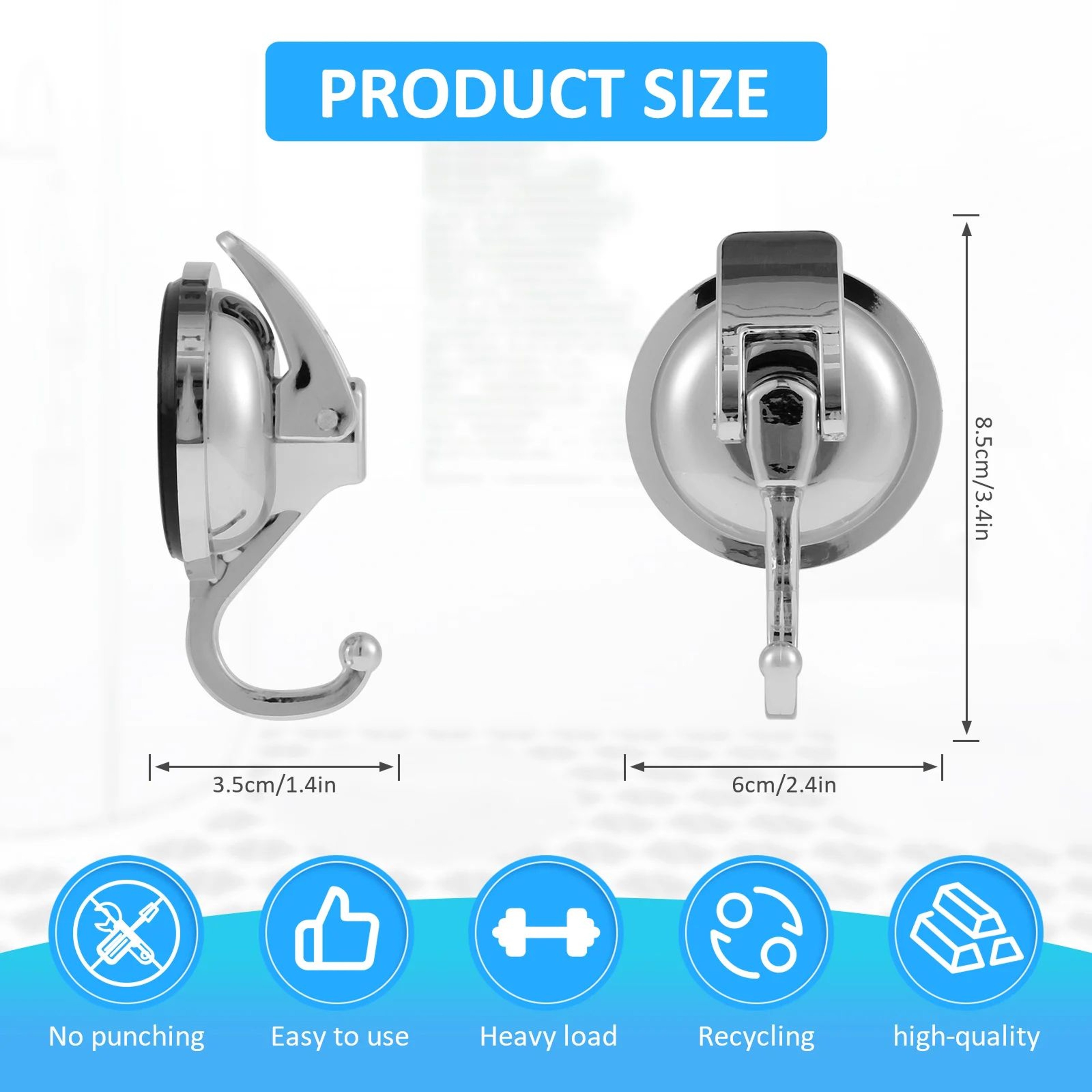 HeavyDuty Suction Cup Hooks 2Pack NoDrill Shower  Kitchen Vacuum Hooks 5