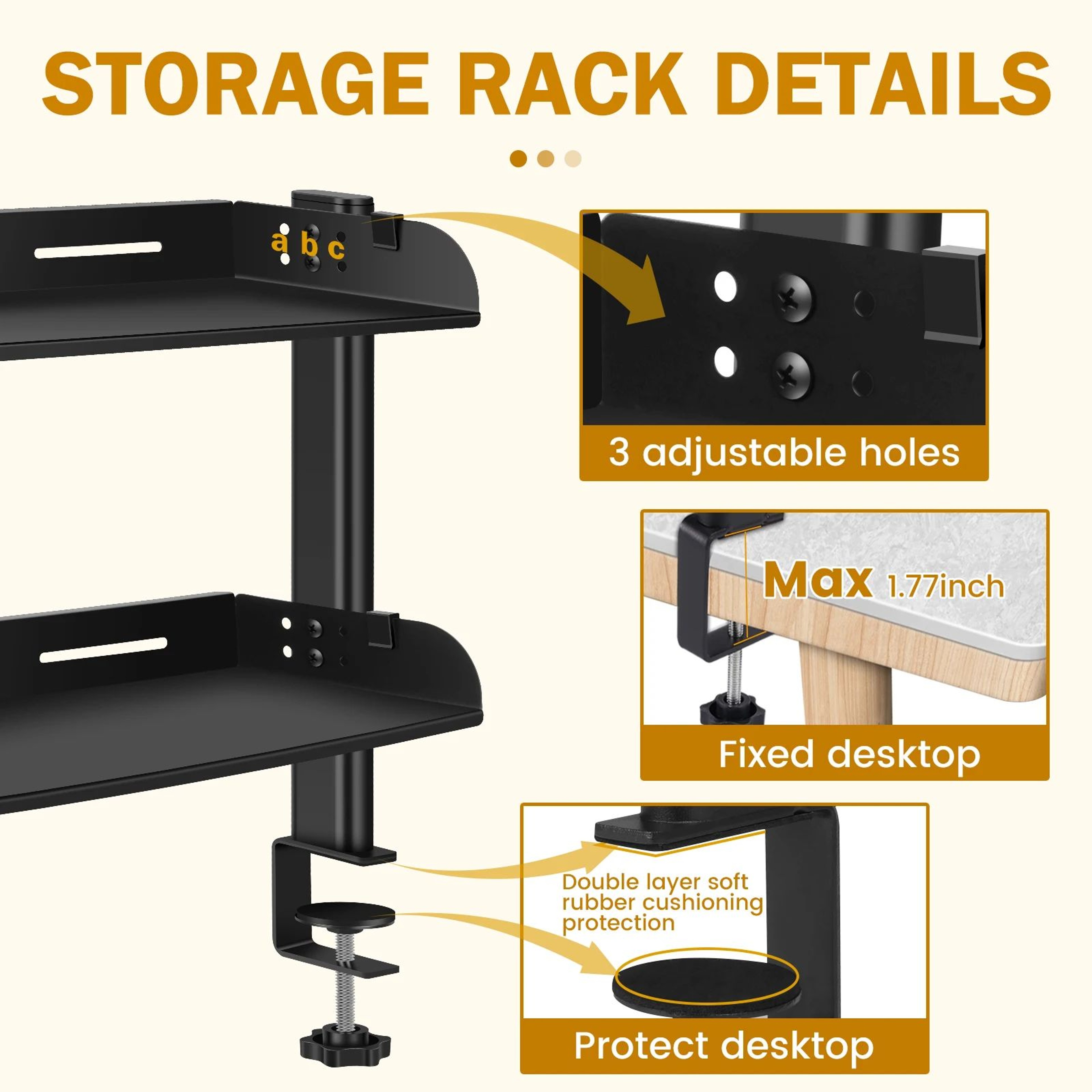 ClampOn 2 Tier Desk Shelf Organizer NoDrill Adjustable Metal Desktop Storage Rack 1
