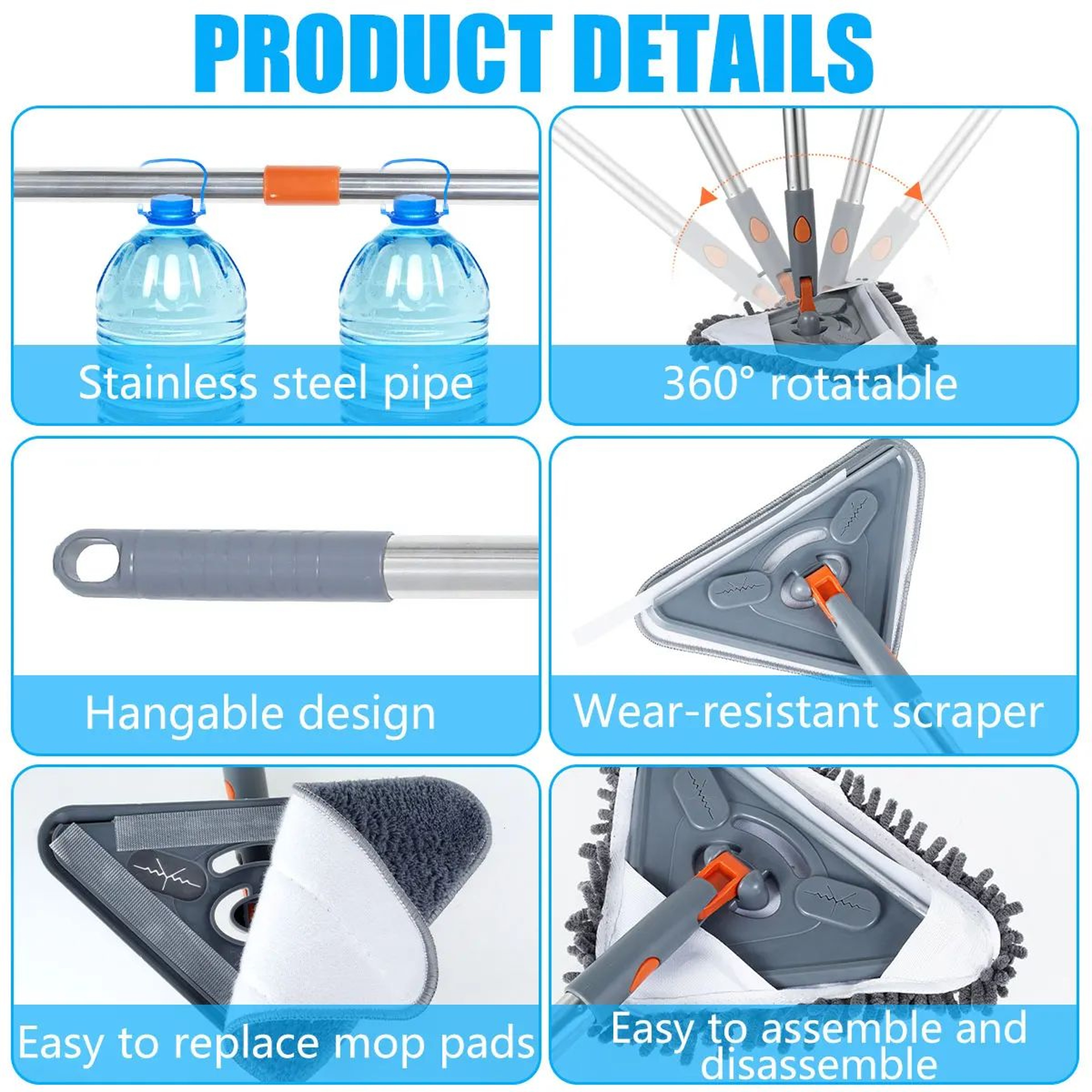 UltraReach 360 Rotating Long Handle Mop  Adjustable Microfiber Wall Cleaner  Floor Duster 3