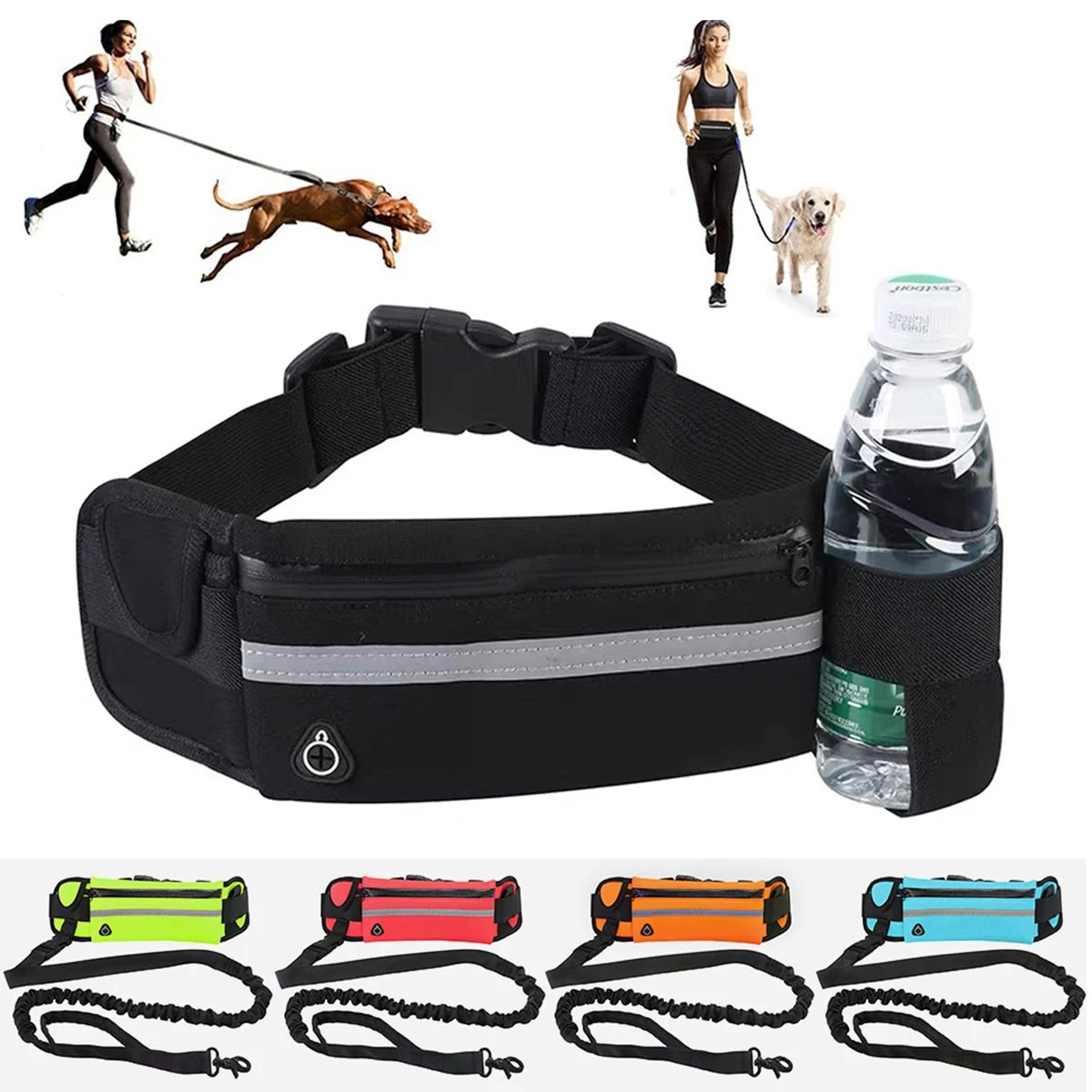 HandsFree Running Dog Leash With Reflective Elastic Belt  Waist Bag 0