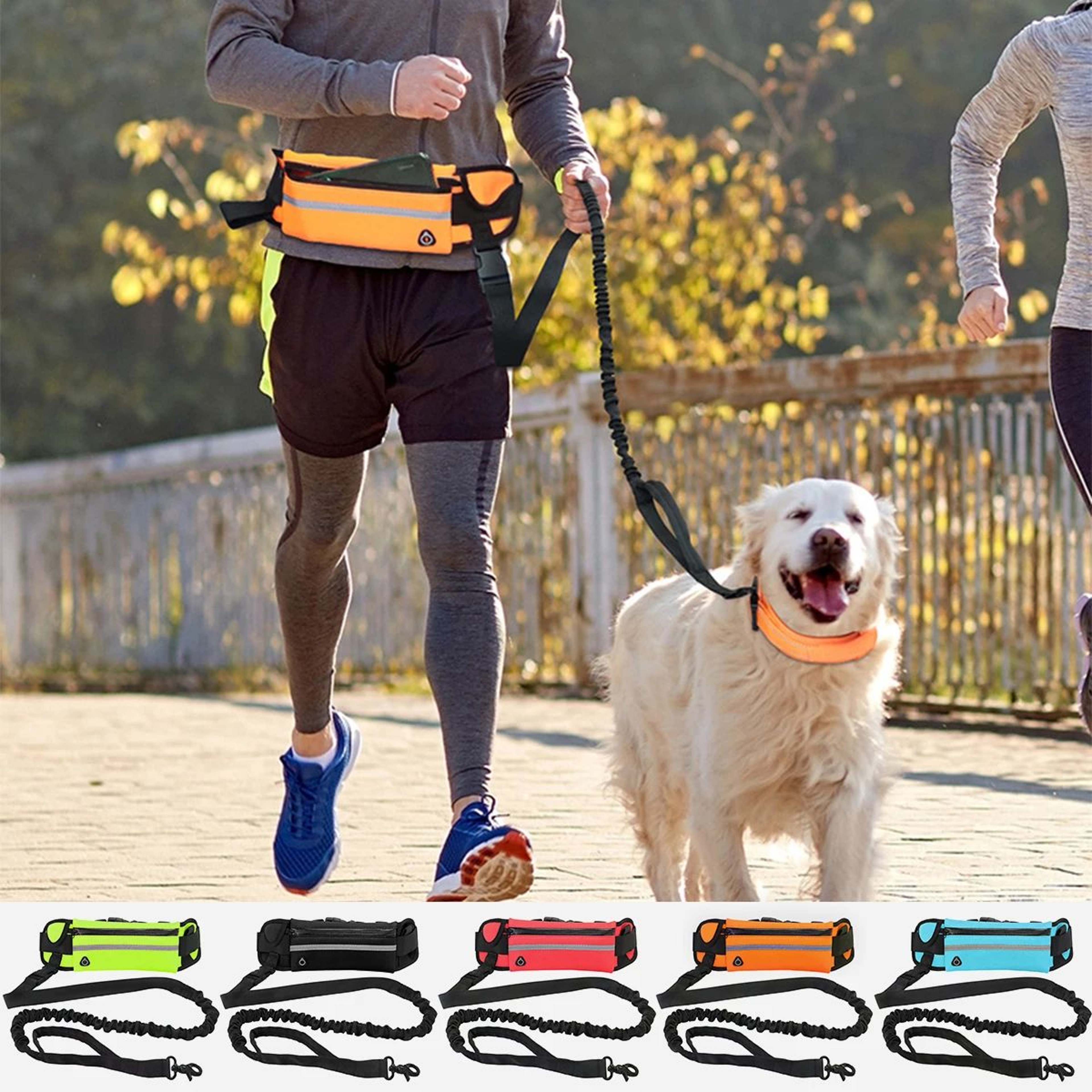 HandsFree Running Dog Leash With Reflective Elastic Belt  Waist Bag 1