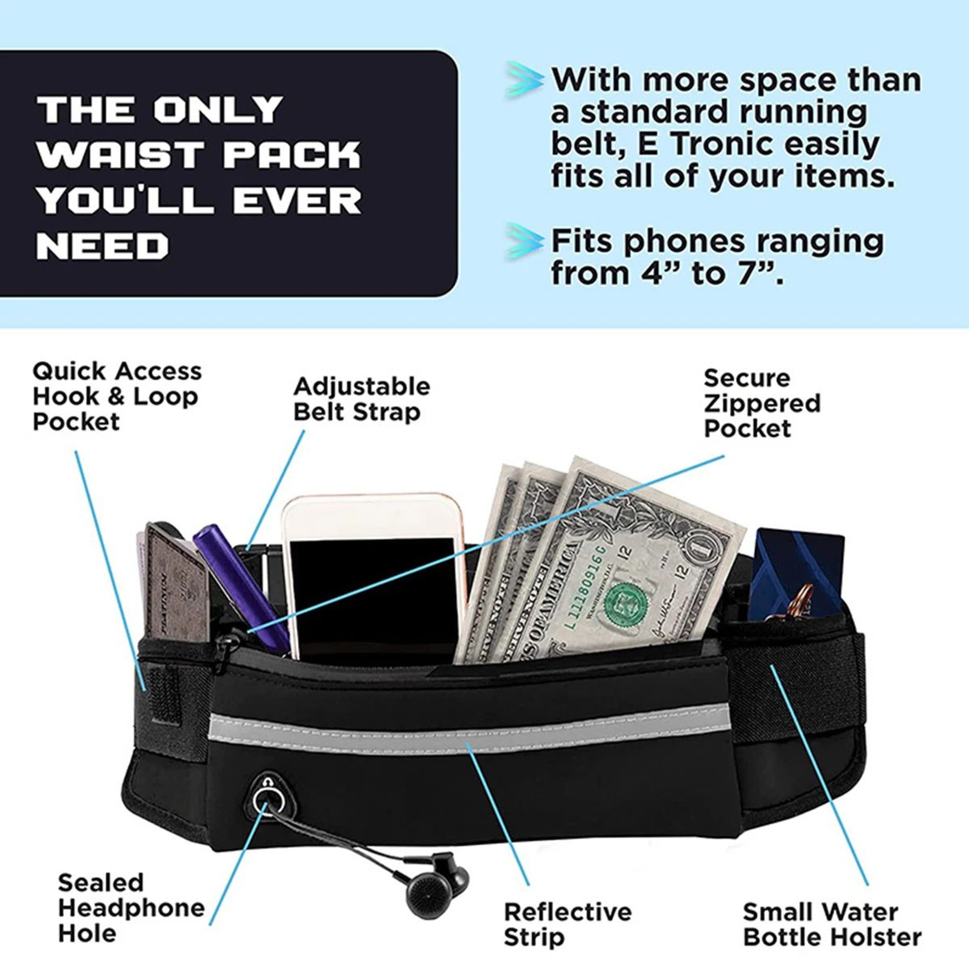 HandsFree Running Dog Leash With Reflective Elastic Belt  Waist Bag 3