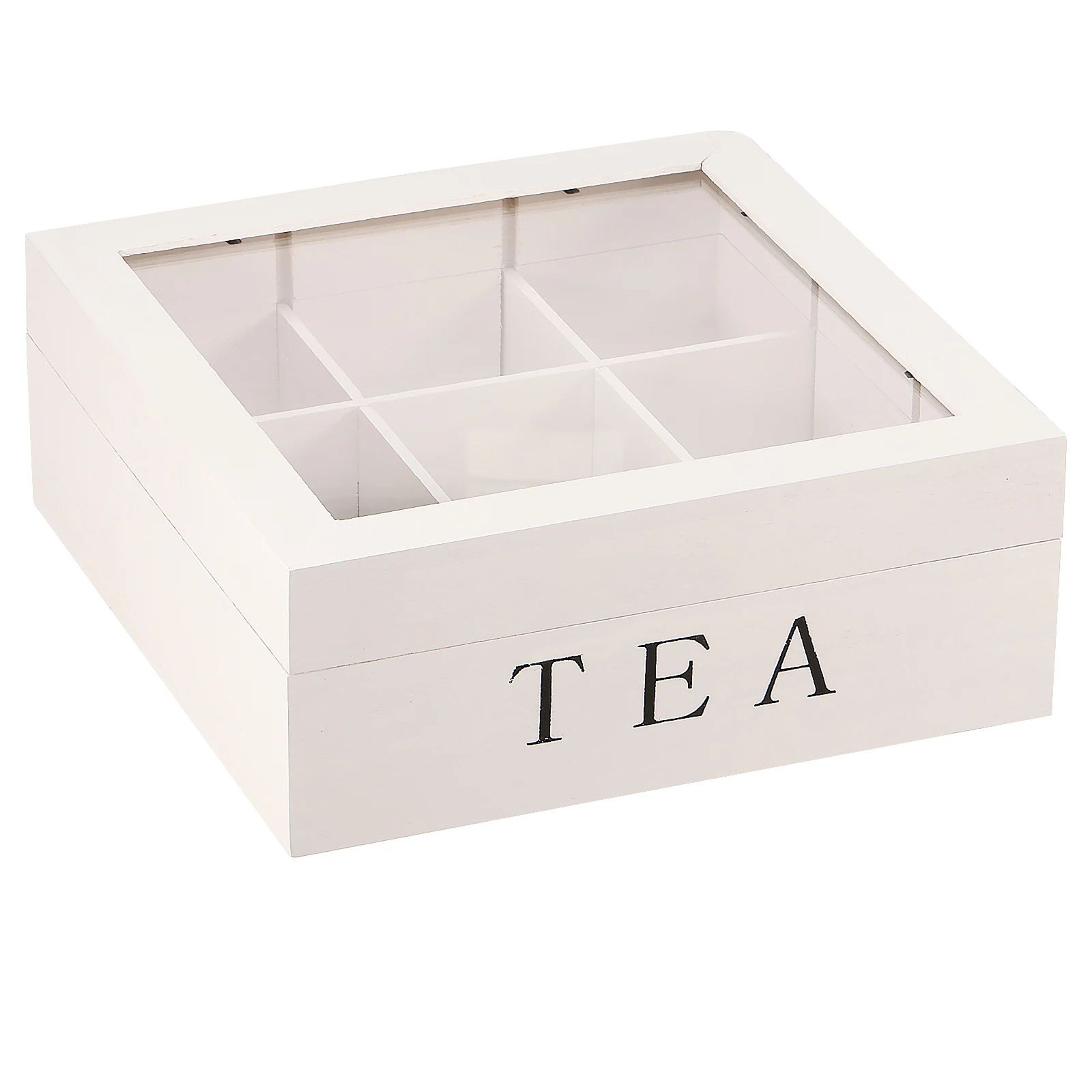 Wooden Tea Box With Clear Lid  Tea Bag Organizer And Tea Storage Box 9Section Desktop Caddy 6