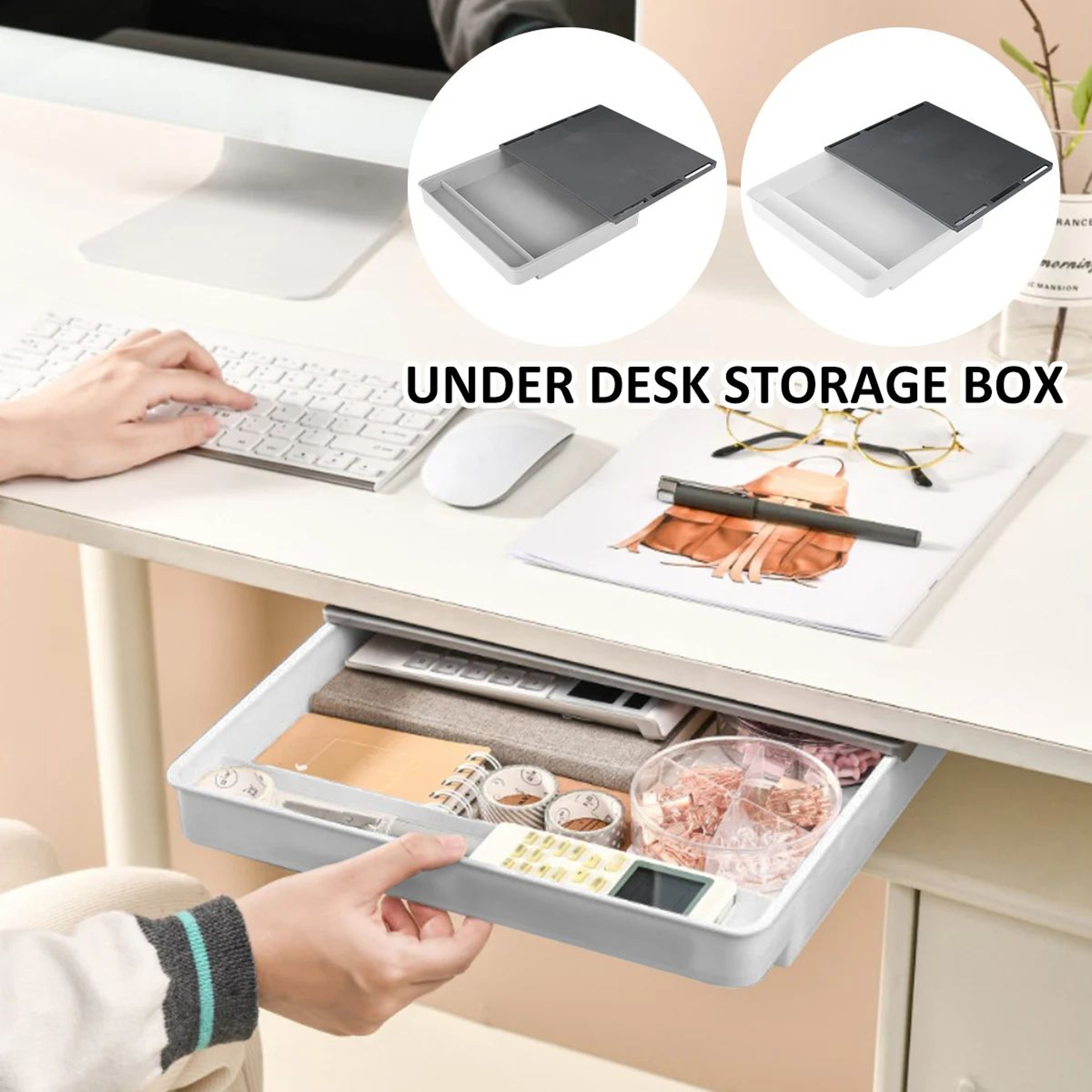 Ultimate Under Desk Drawer Organizer  Large Capacity Hidden Storage Box  SelfAdhesive Pencil Tray F 1