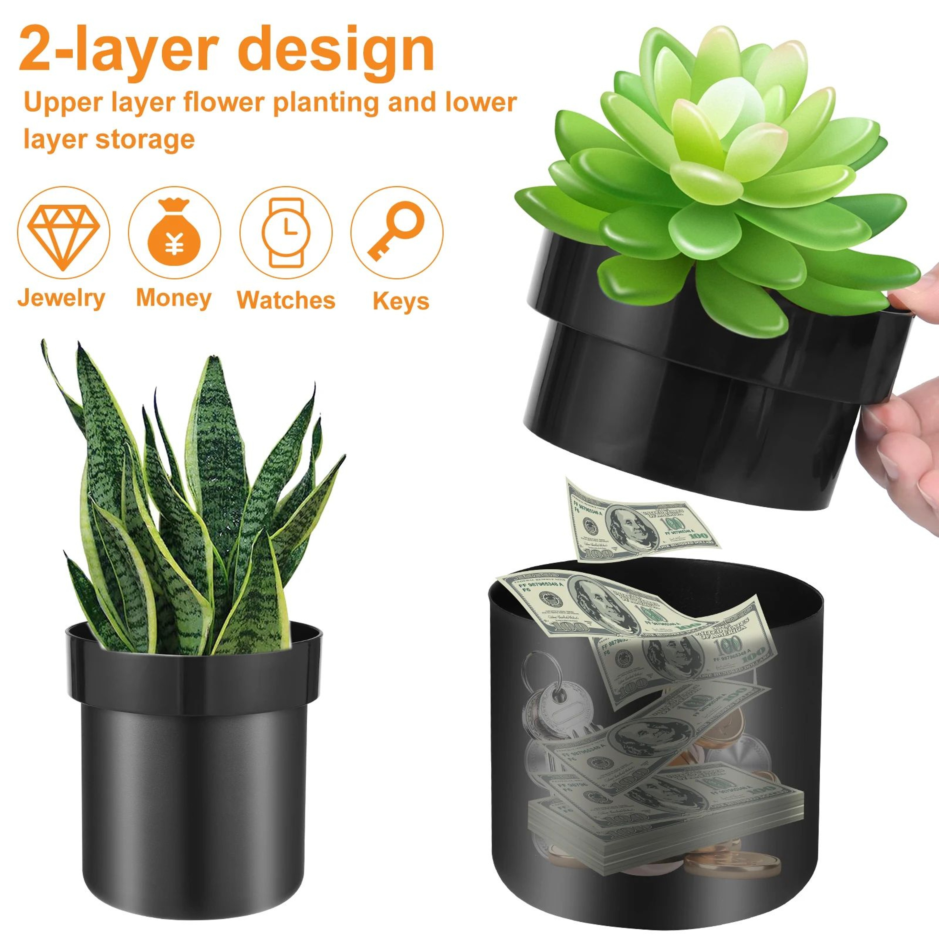 Premium Hidden Safe Flower Pot  2Layer Secret Storage Flower Pot With Lockable Money Stash Box 4