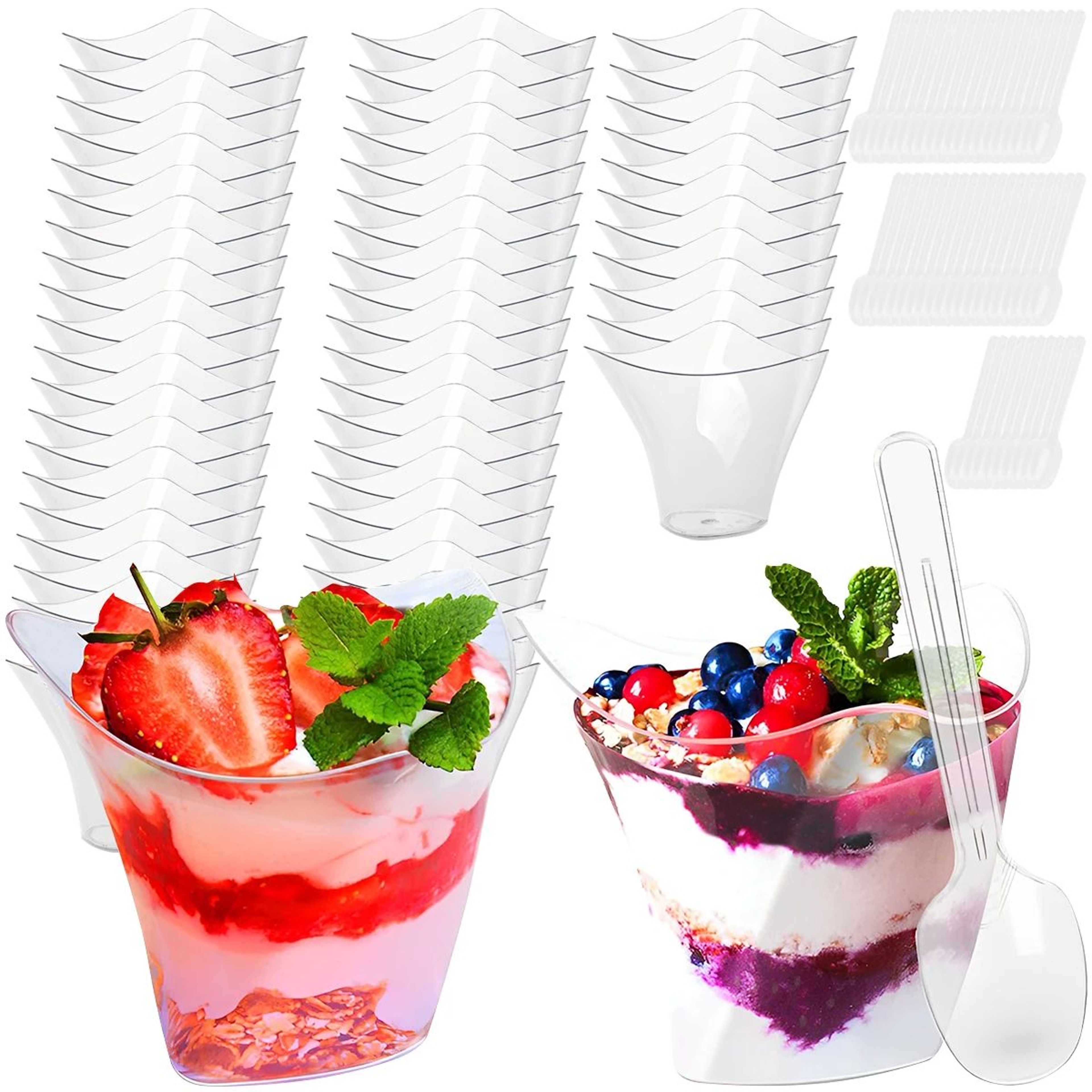 Clear Mini Dessert Cups With Spoons  Reusable Parfait  Appetizer Cups 50Pack 0