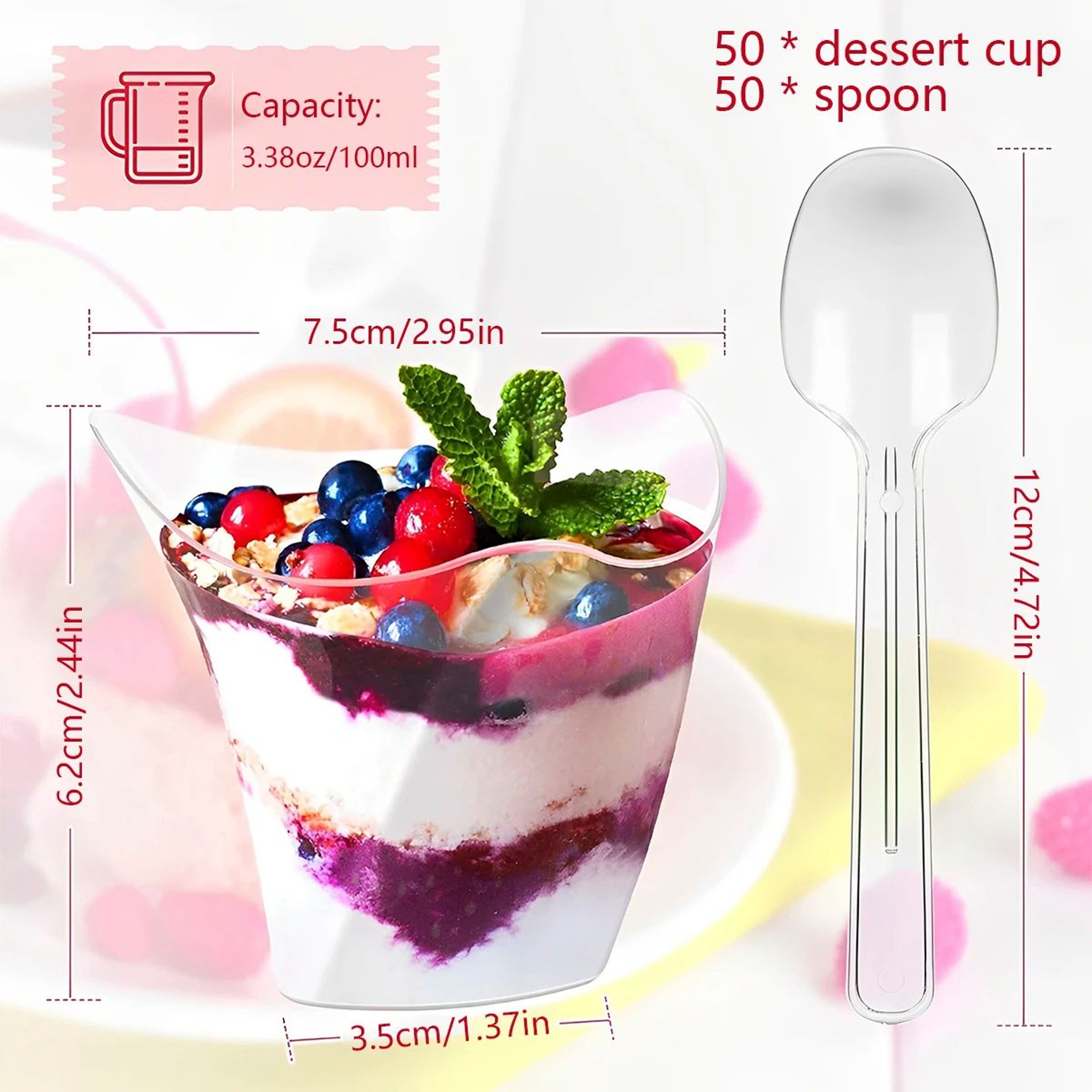Clear Mini Dessert Cups With Spoons  Reusable Parfait  Appetizer Cups 50Pack 5