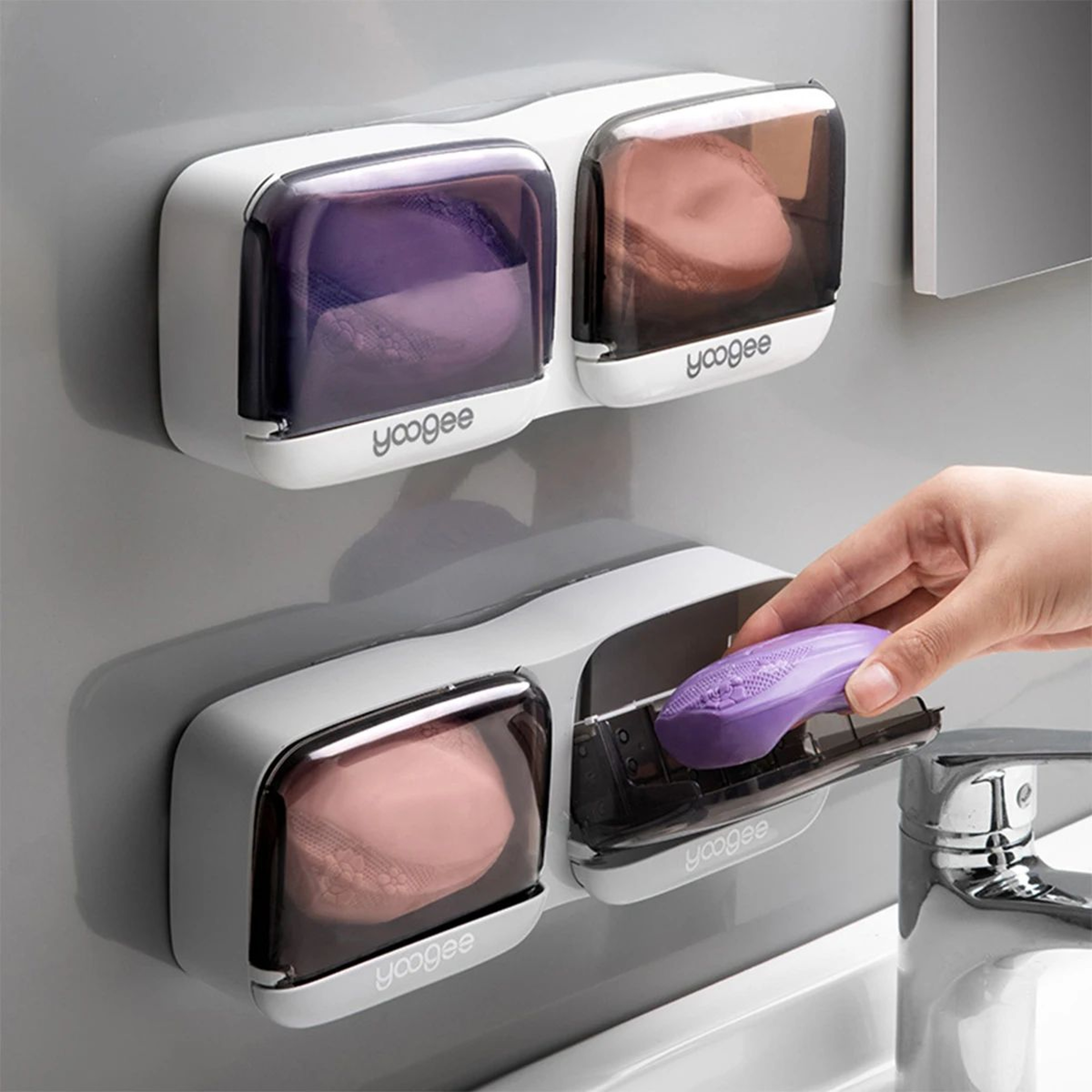 FlipLid Wall Mounted Soap Holder With Drain Tray SelfAdhesive Soap Dish Organizer 0