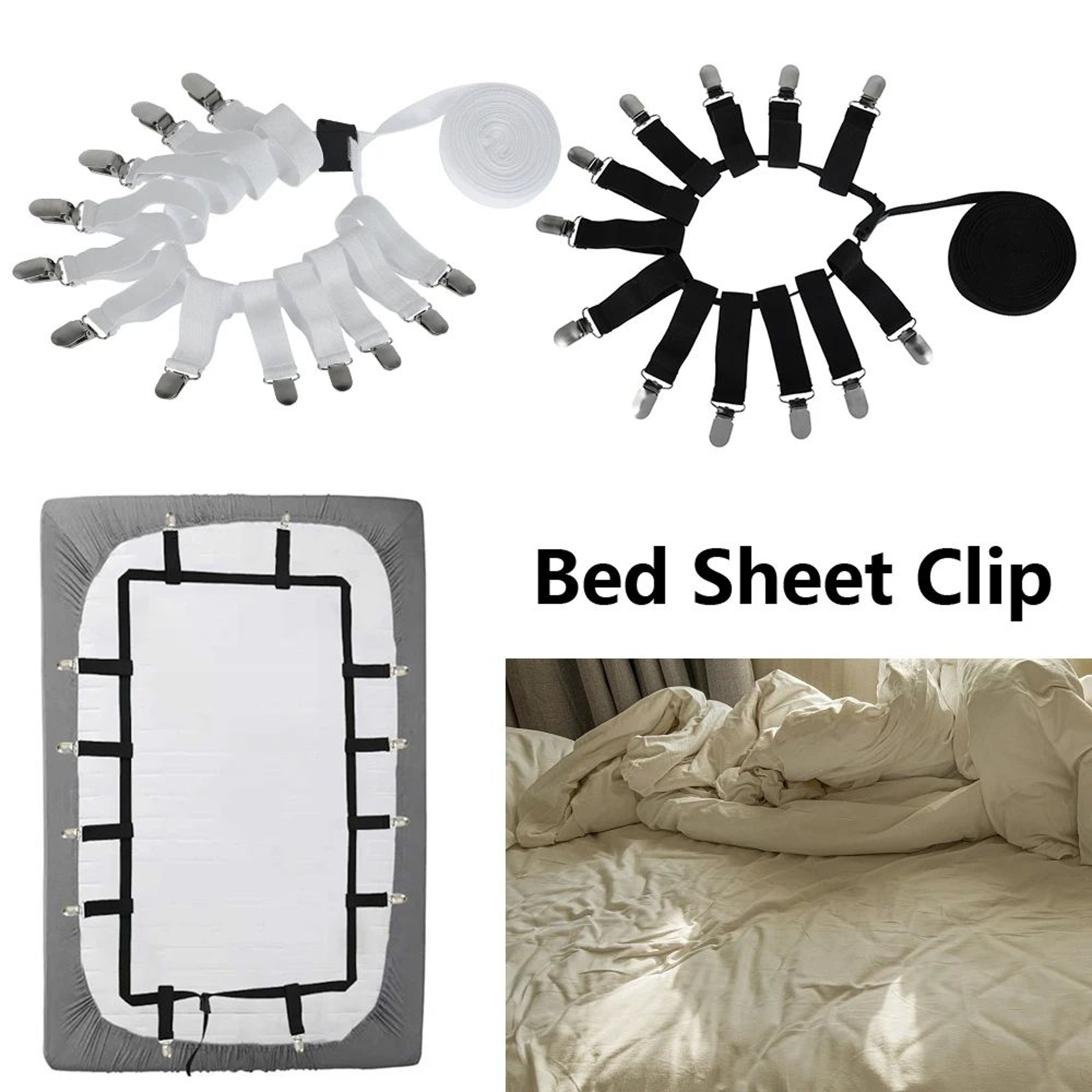 Adjustable Bed Sheet Holders Set With Fitted Sheet Straps And Sheet Corner Clips 1