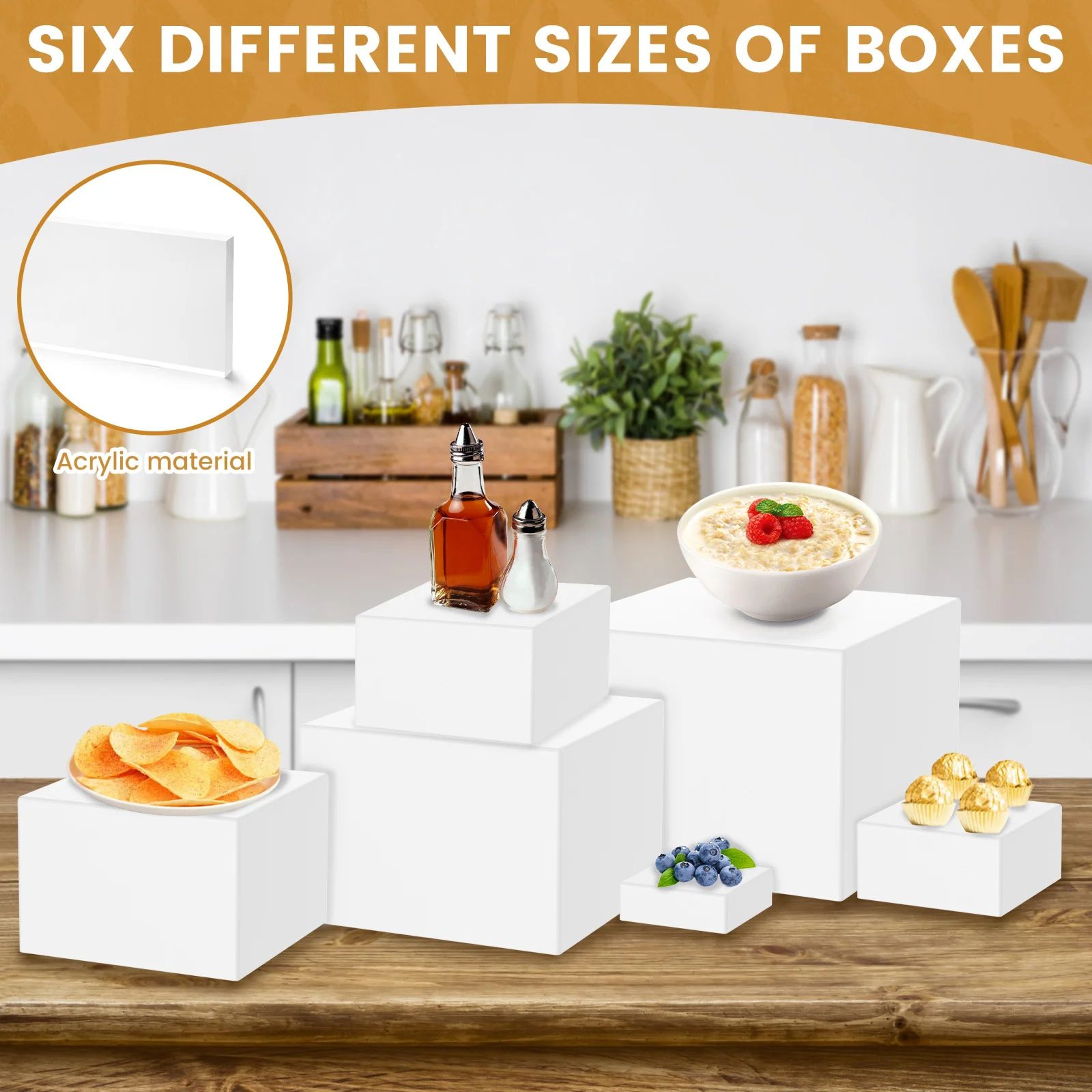 6Piece Stackable Acrylic Buffet Risers Set For Dessert  Cake Displays White 2