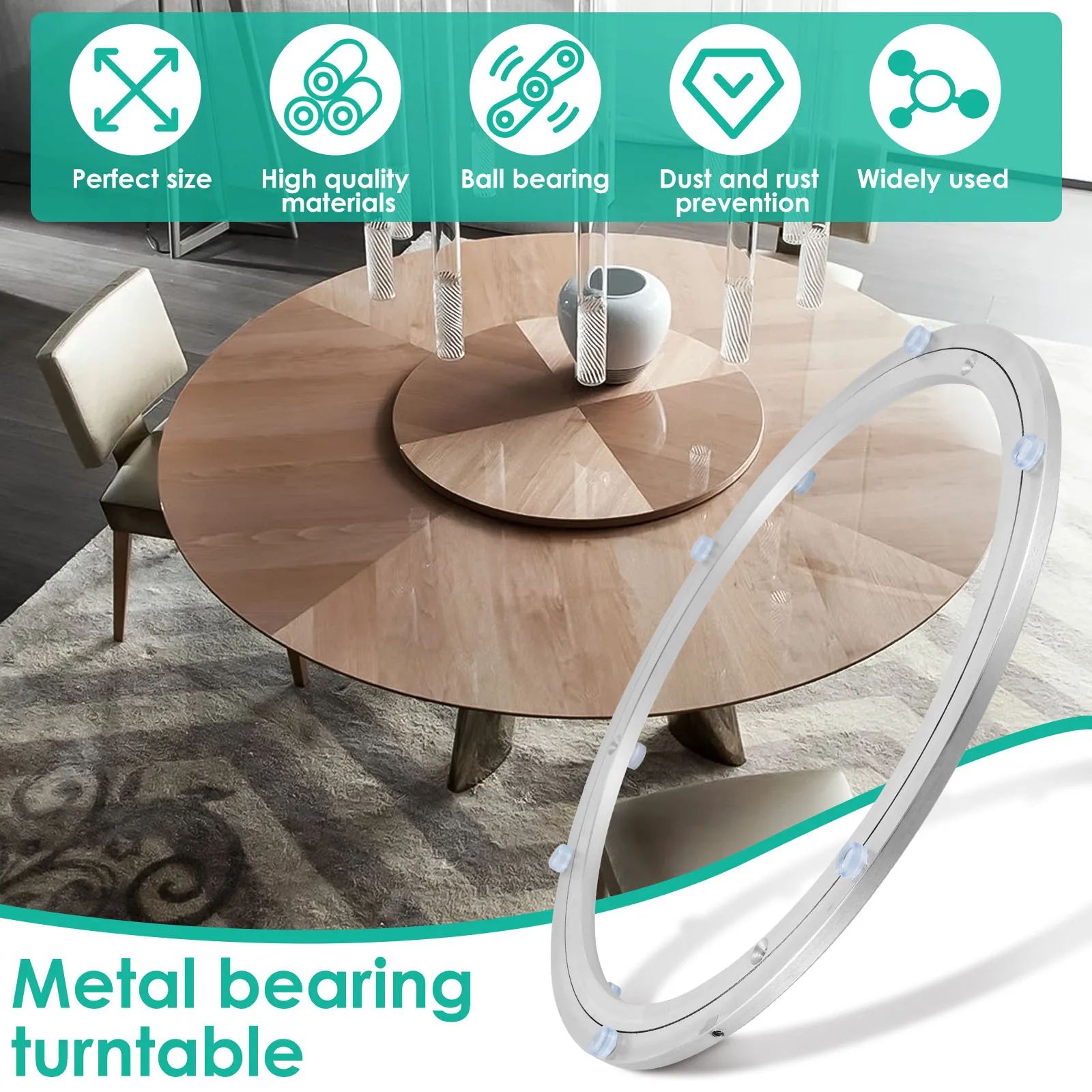 Heavy Duty 14 Rotating Turntable Bearing  Smooth Swivel Plate With 110 Kg Load Capacity 5