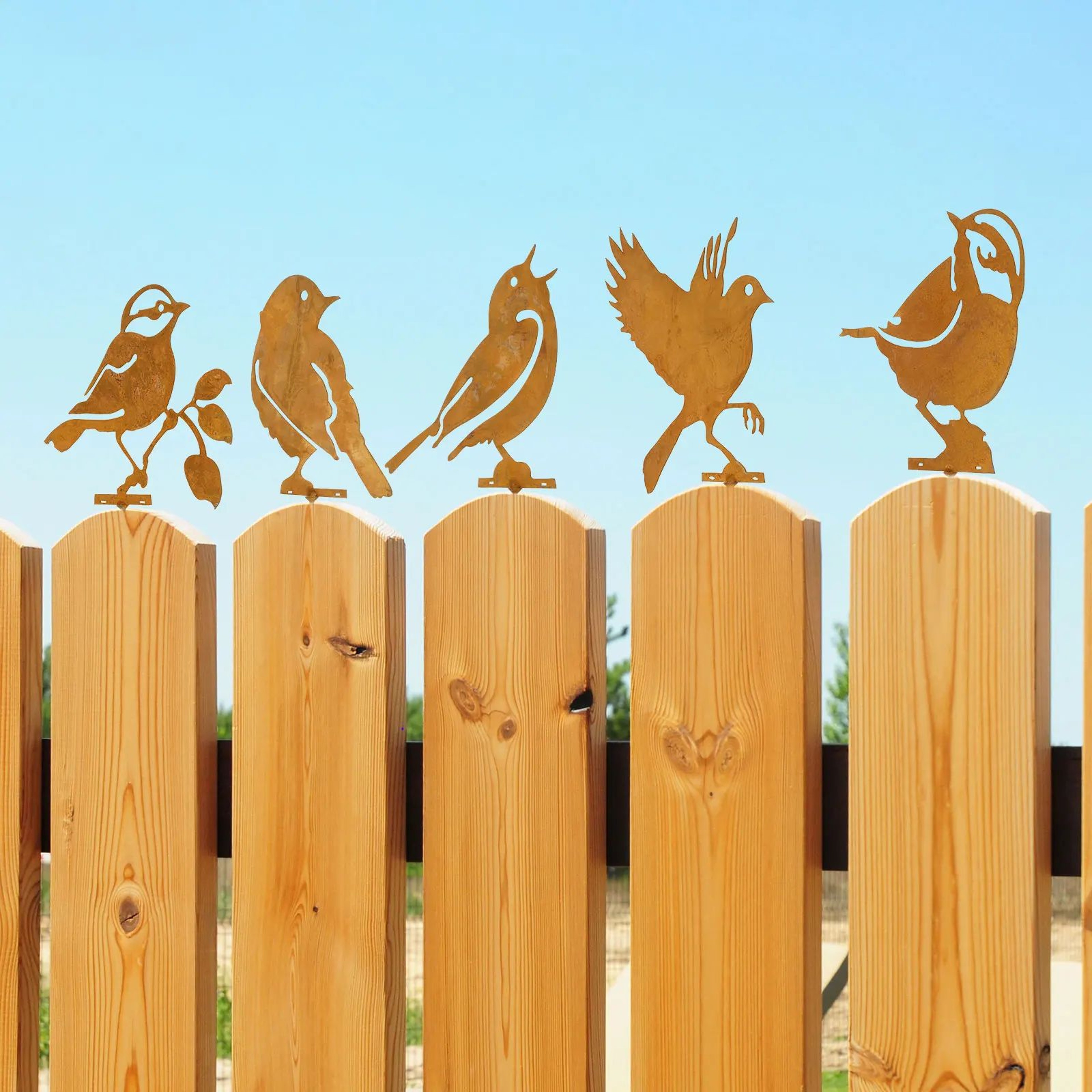 Rustic Metal Bird Garden Decor Set Of 5 Fence Silhouettes For Yard Art 1