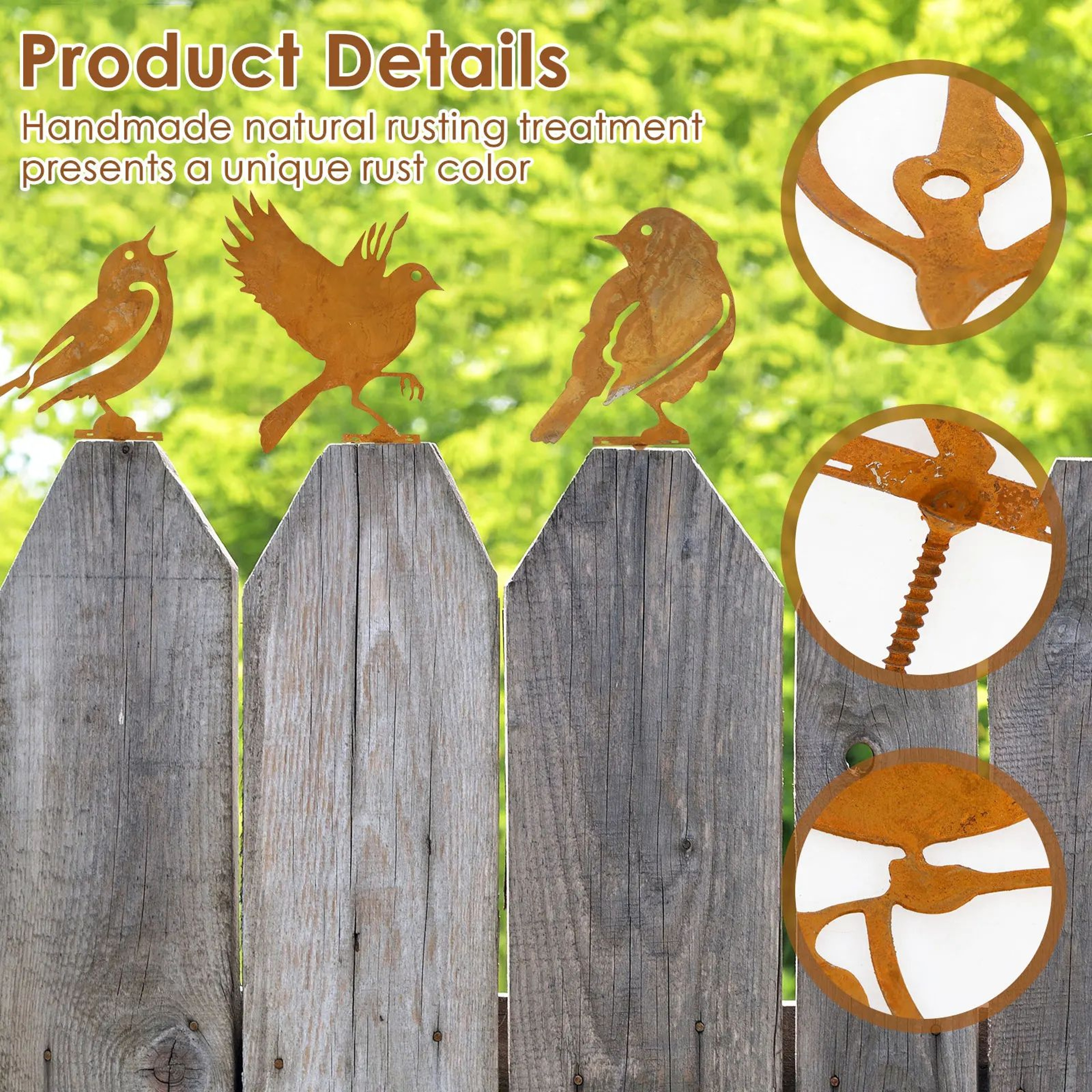 Rustic Metal Bird Garden Decor Set Of 5 Fence Silhouettes For Yard Art 2
