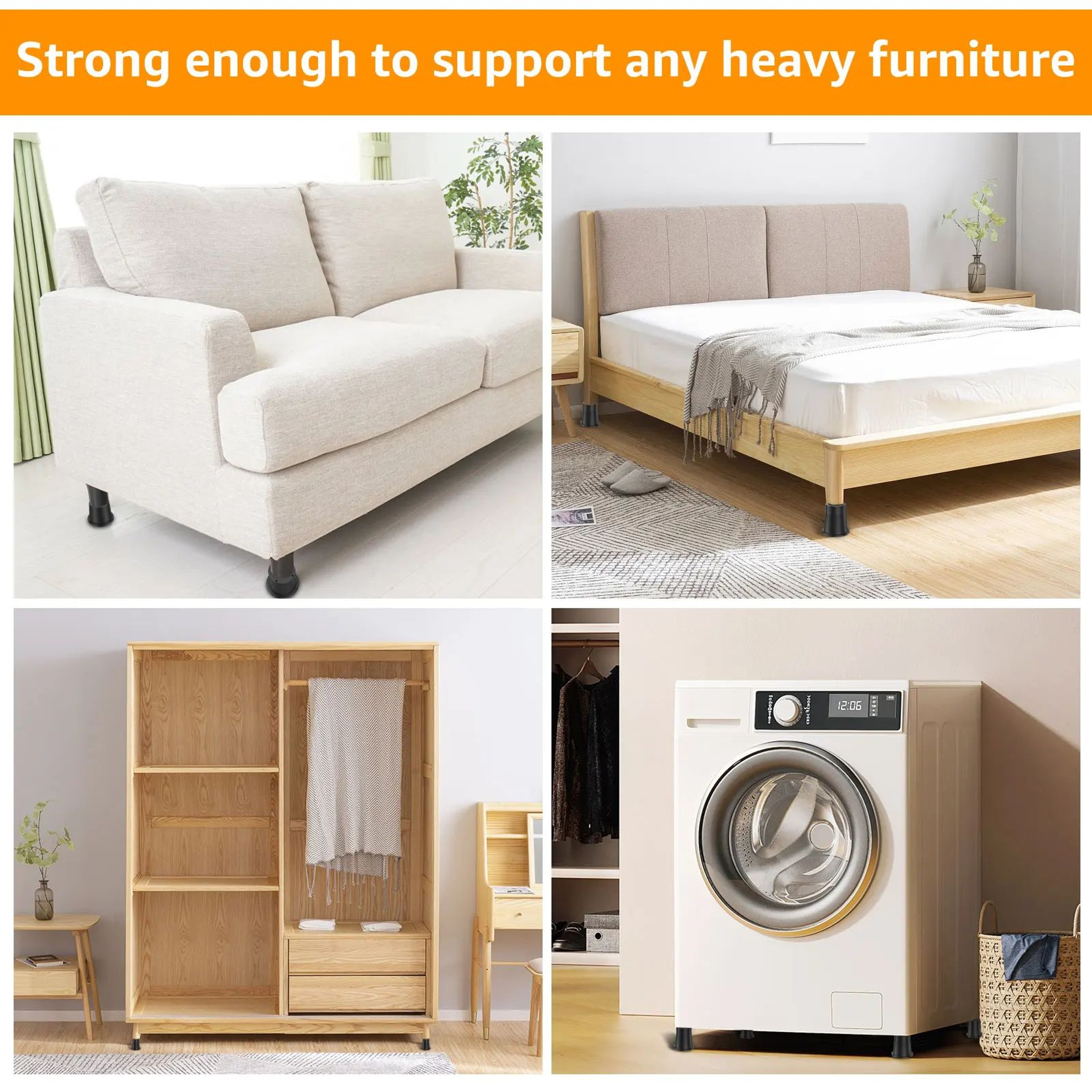 HeavyDuty Rubber Furniture Risers 46 Pack  NonSlip Bed Risers  Chair Leg Raisers With Floor Protect 4