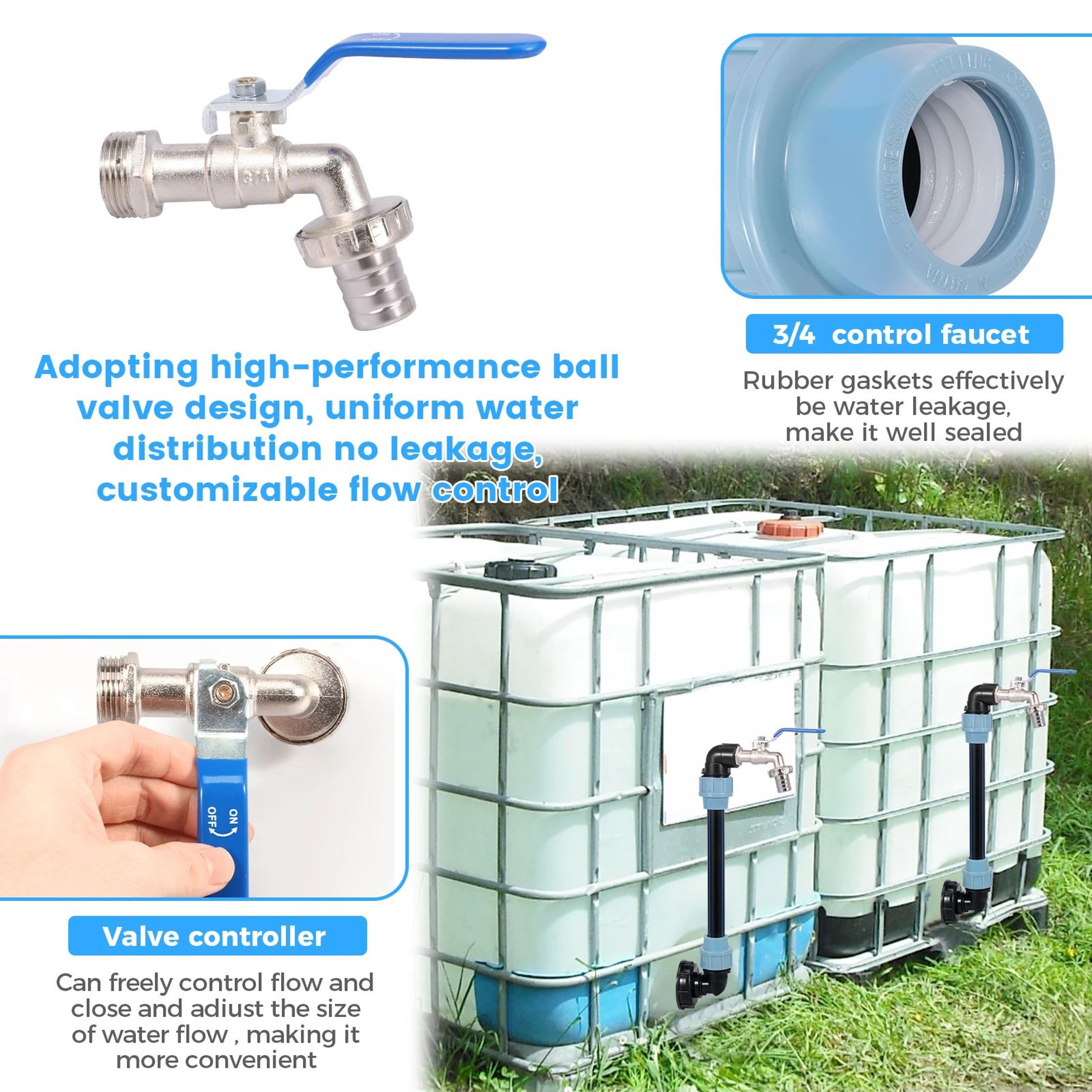 34 IBC Tank Adapter Faucet Kit LeakResistant ZincAlloy Outlet Tap For 1000L Rain Barrels 3