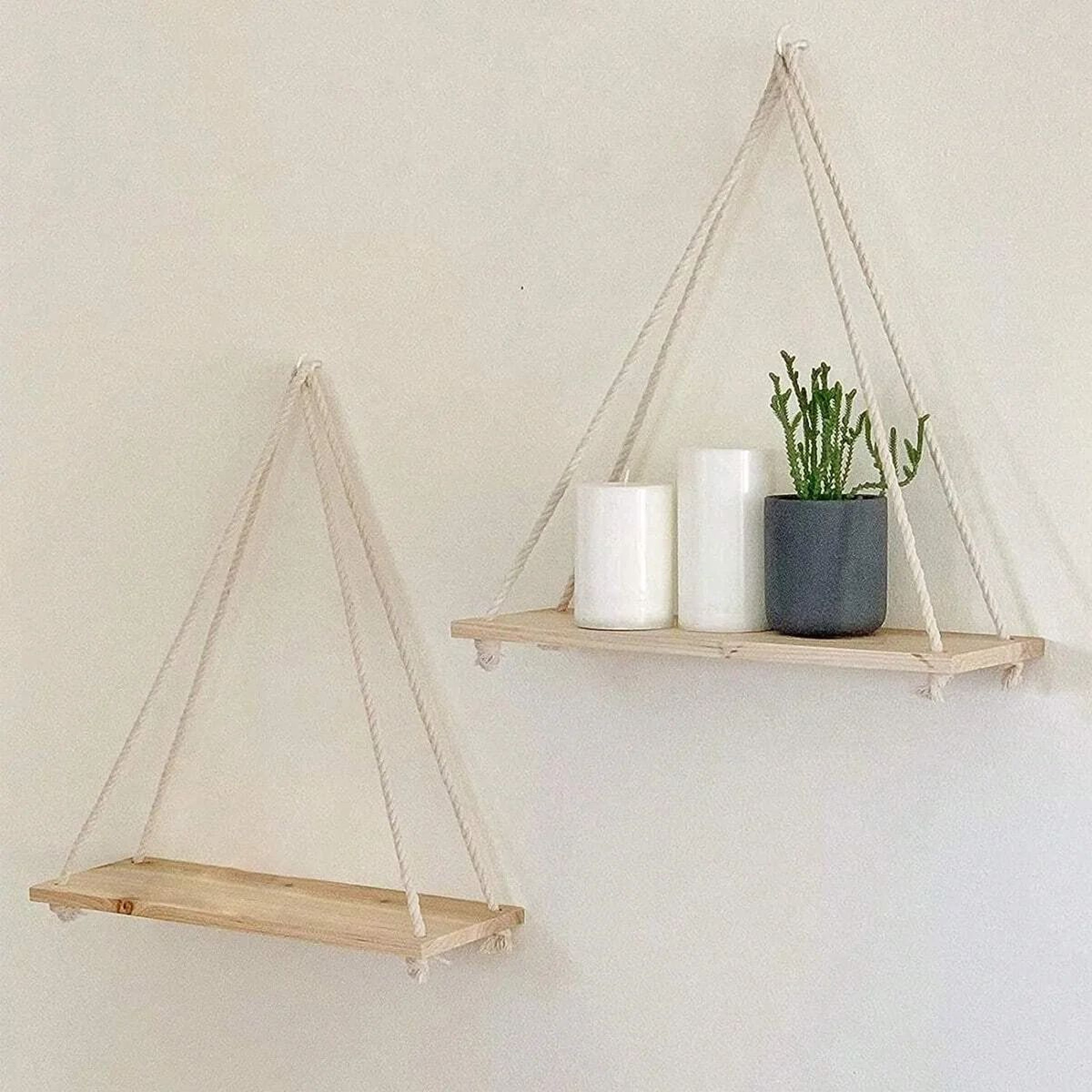 Boho Hanging Plant Shelf Wooden Wall Shelf With Rope  Wall Hanging Planter Display Rack 2