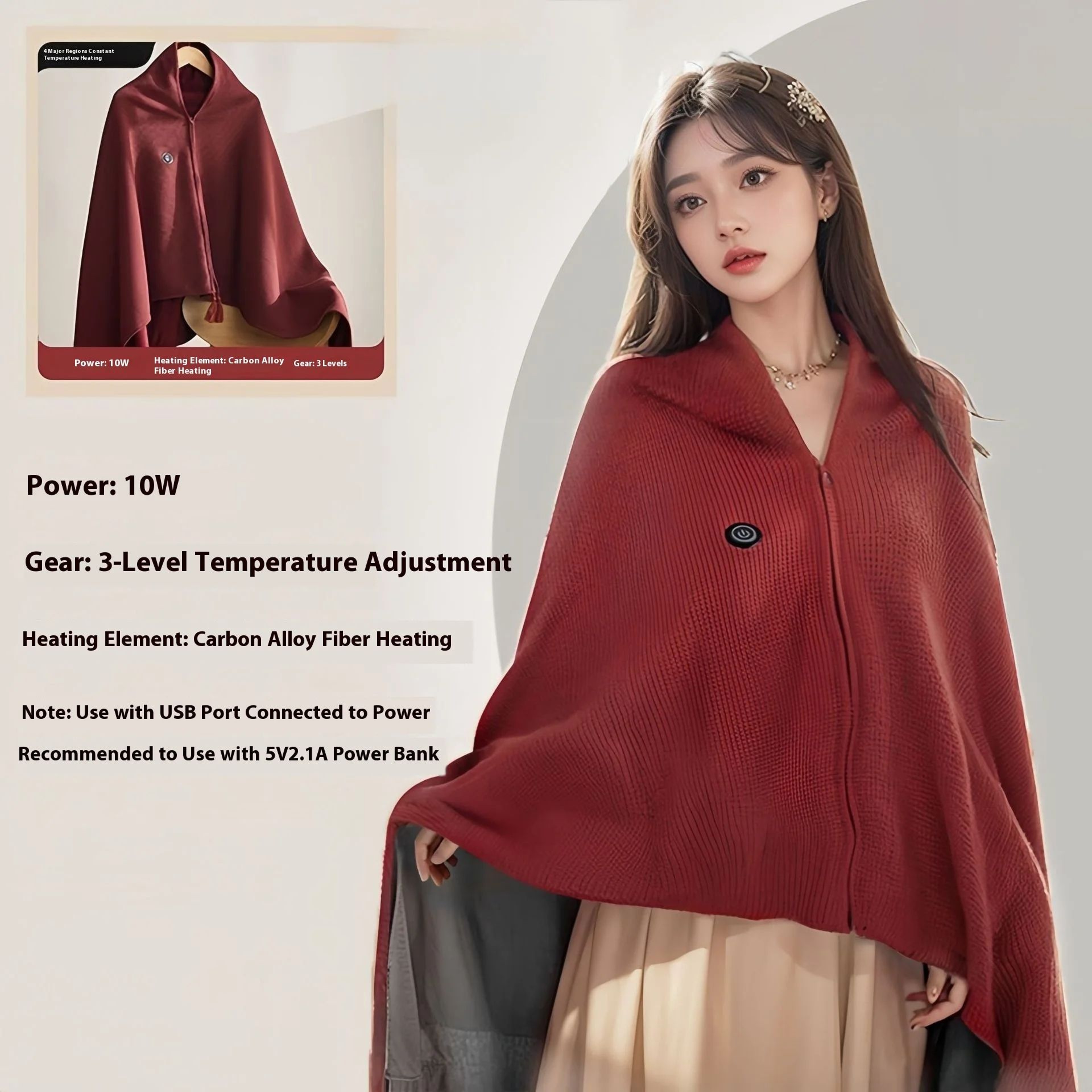 USB Heated Shawl Blanket Wrap  Wearable Electric Heated Throw Blanket For Women  Travel Comfort 8