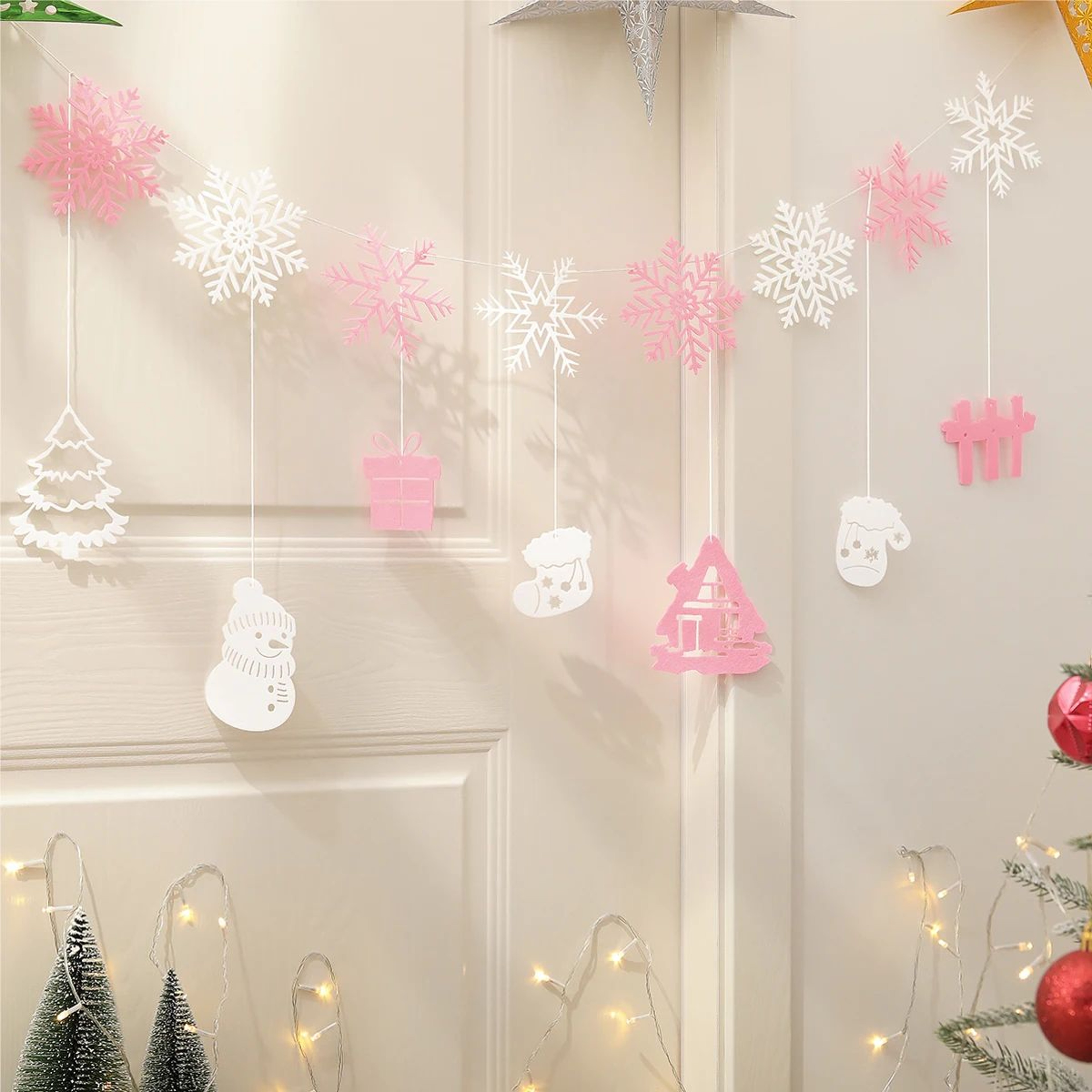 Festive Snowflake Cartoon Christmas Party Decoration Banner  Garland 4