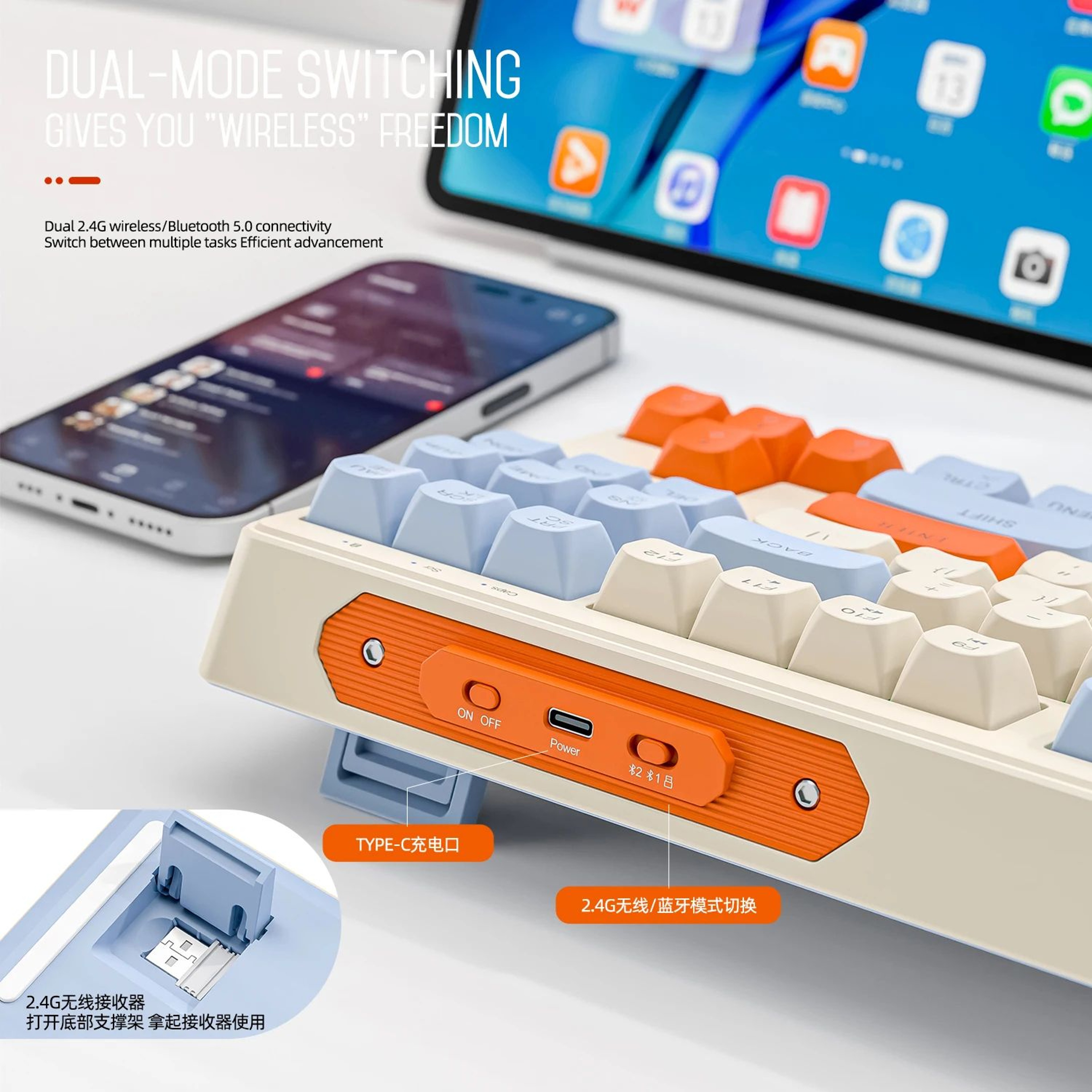 Premium 87Key DualMode Wireless Gaming Keyboard With RGB Backlit Keyboard Lights  Durable PBT Keyca 3