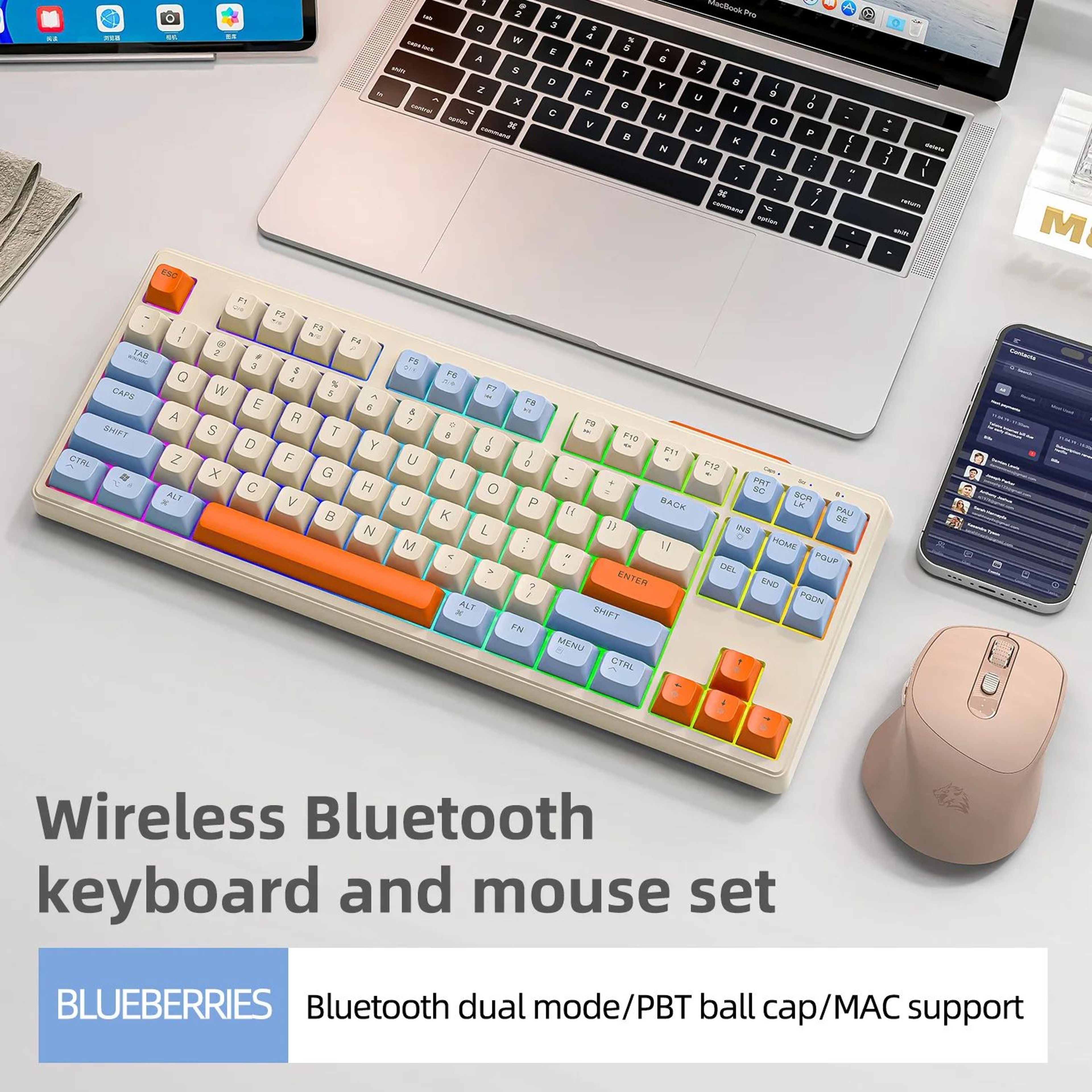 Premium 87Key DualMode Wireless Gaming Keyboard With RGB Backlit Keyboard Lights  Durable PBT Keyca 12