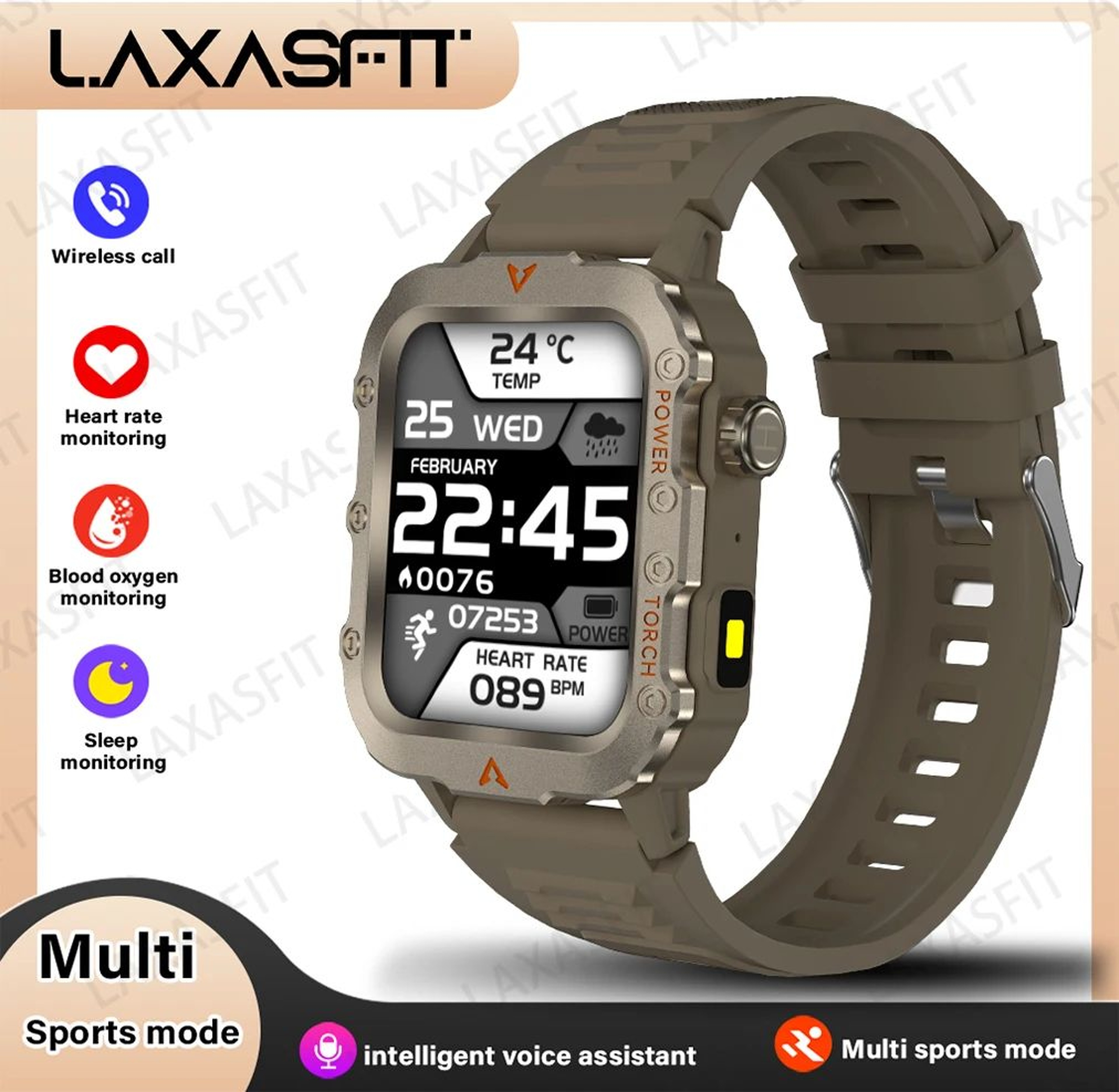 LAXASFIT Outdoor Pro Health  Sport Smartwatch  LED Flashlight Fitness Tracking Wristwatch 8