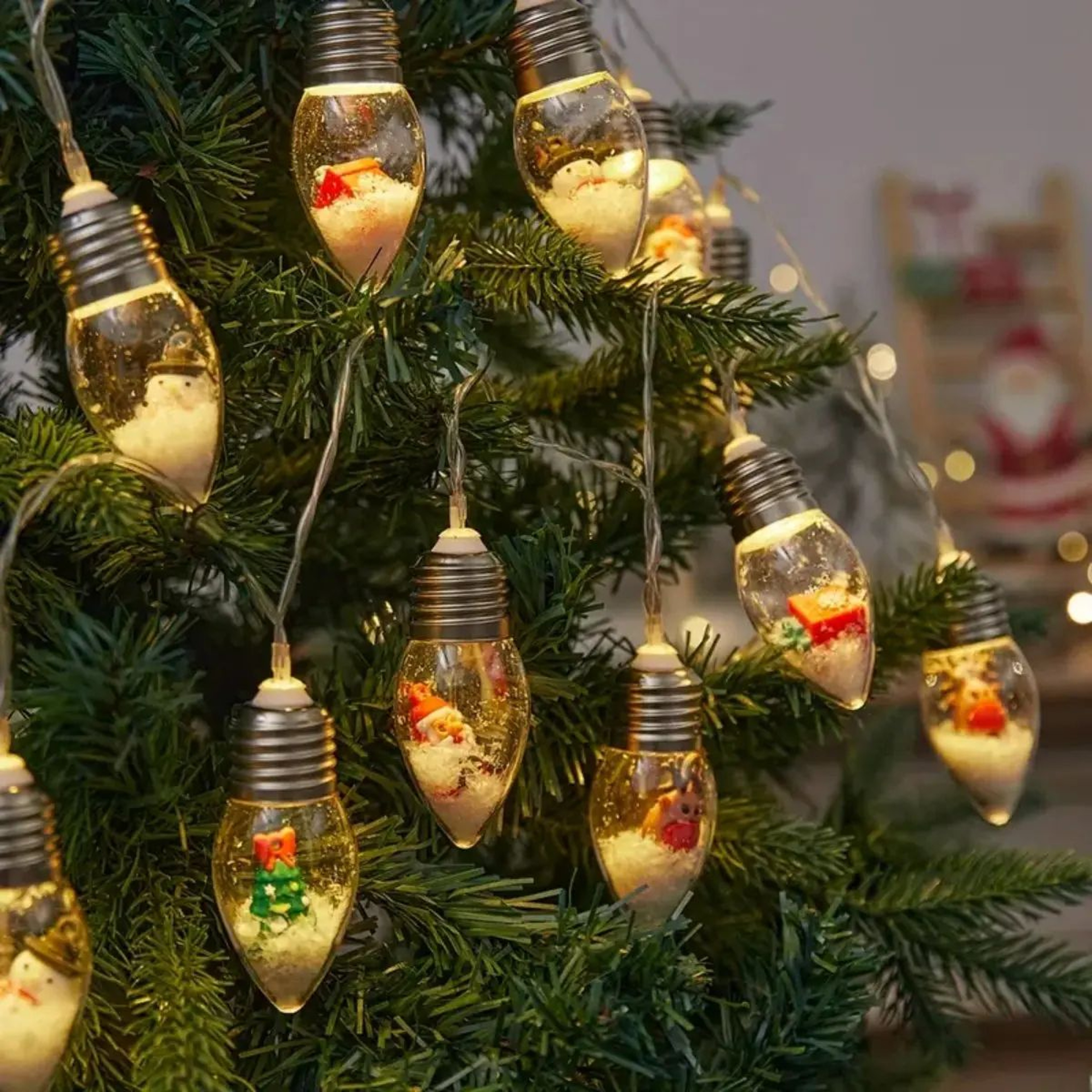 Battery Powered LED Snowball Christmas String Lights With Santa  Snowman Decor 0