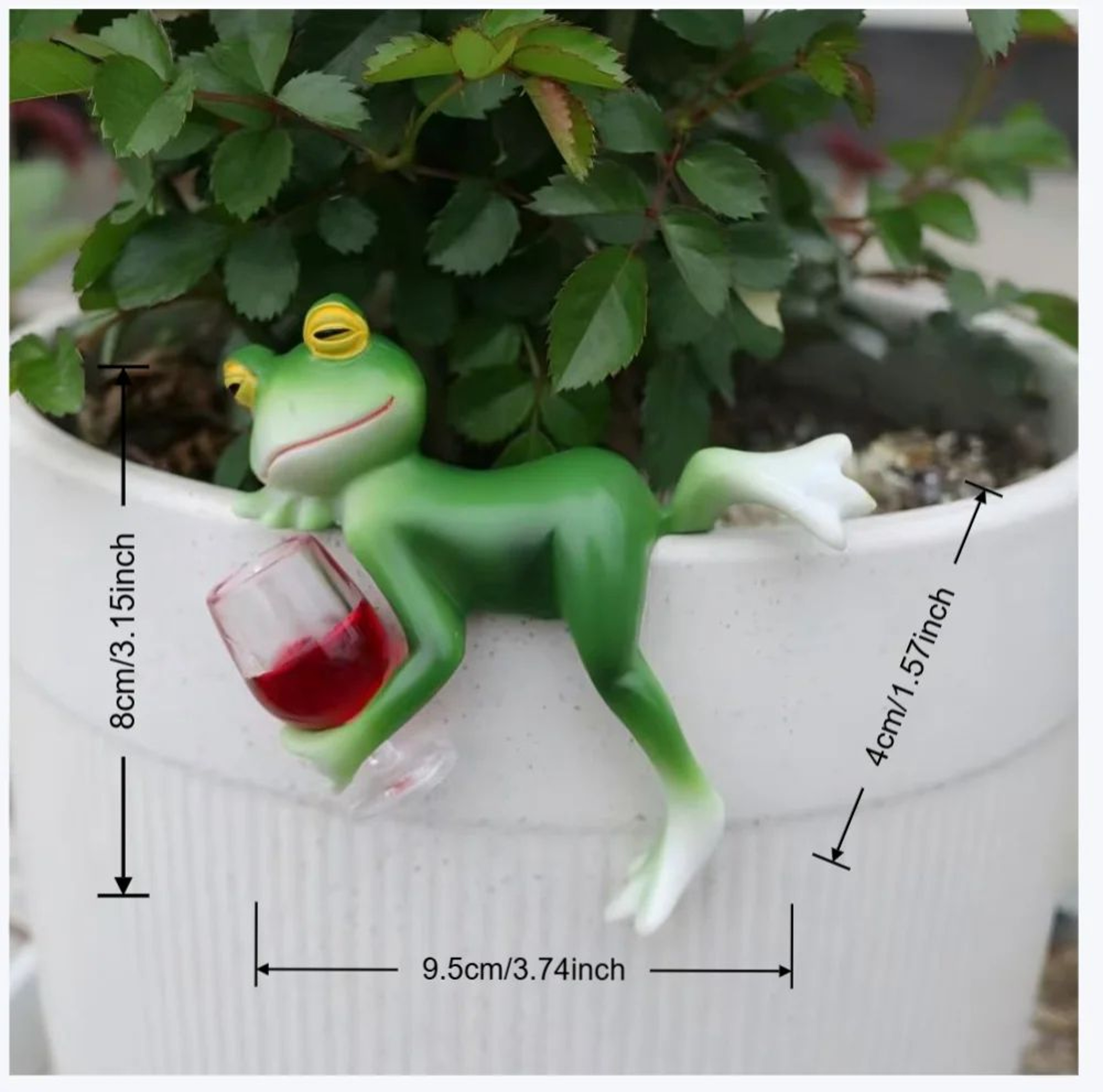 Tipsy Green Frog Flower Pot Hanger With Wine Glass Whimsical Garden Ornament 2