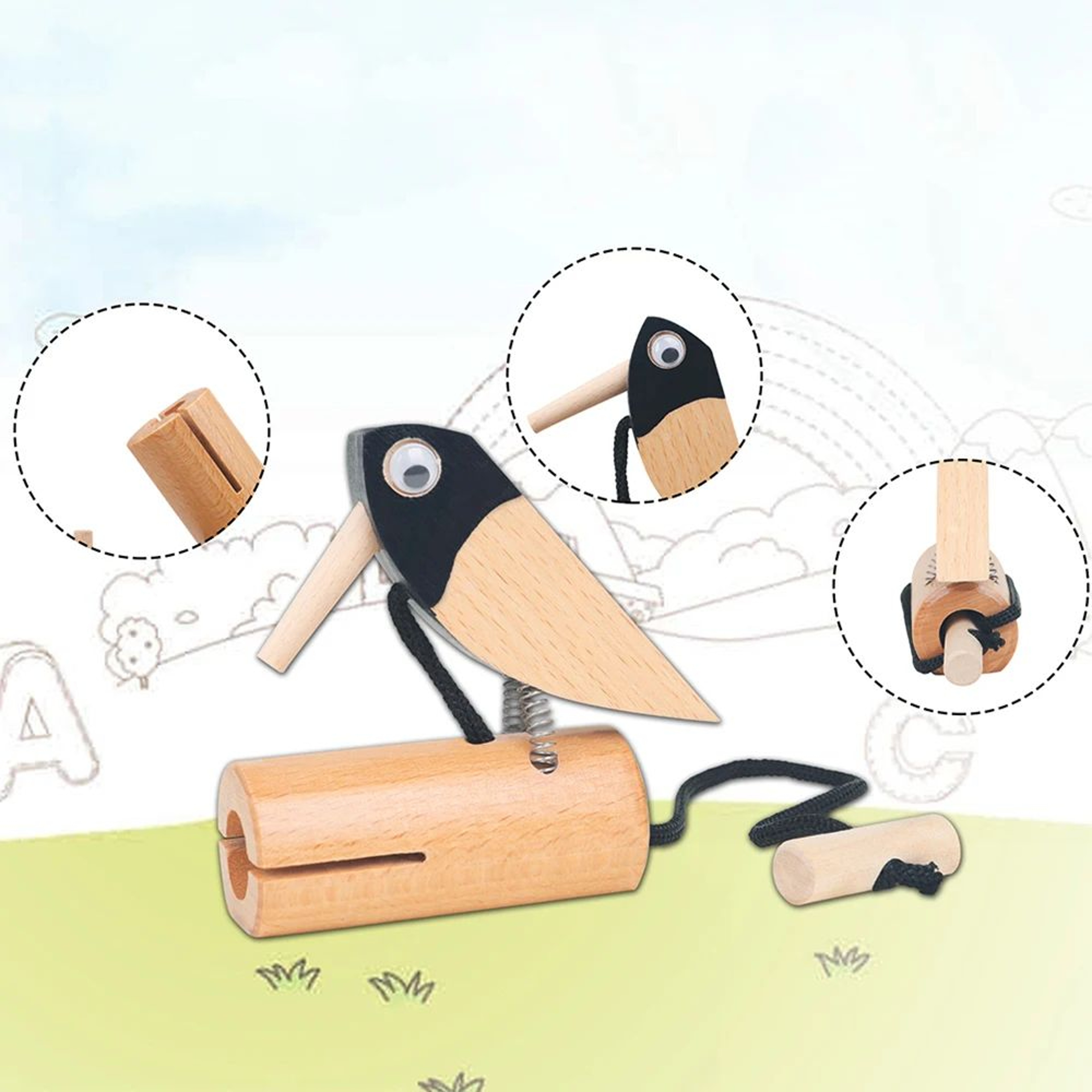 M MBAT Orff Percussion Instrument Wooden Woodpecker Wooden Musical Toy For Toddlers 1