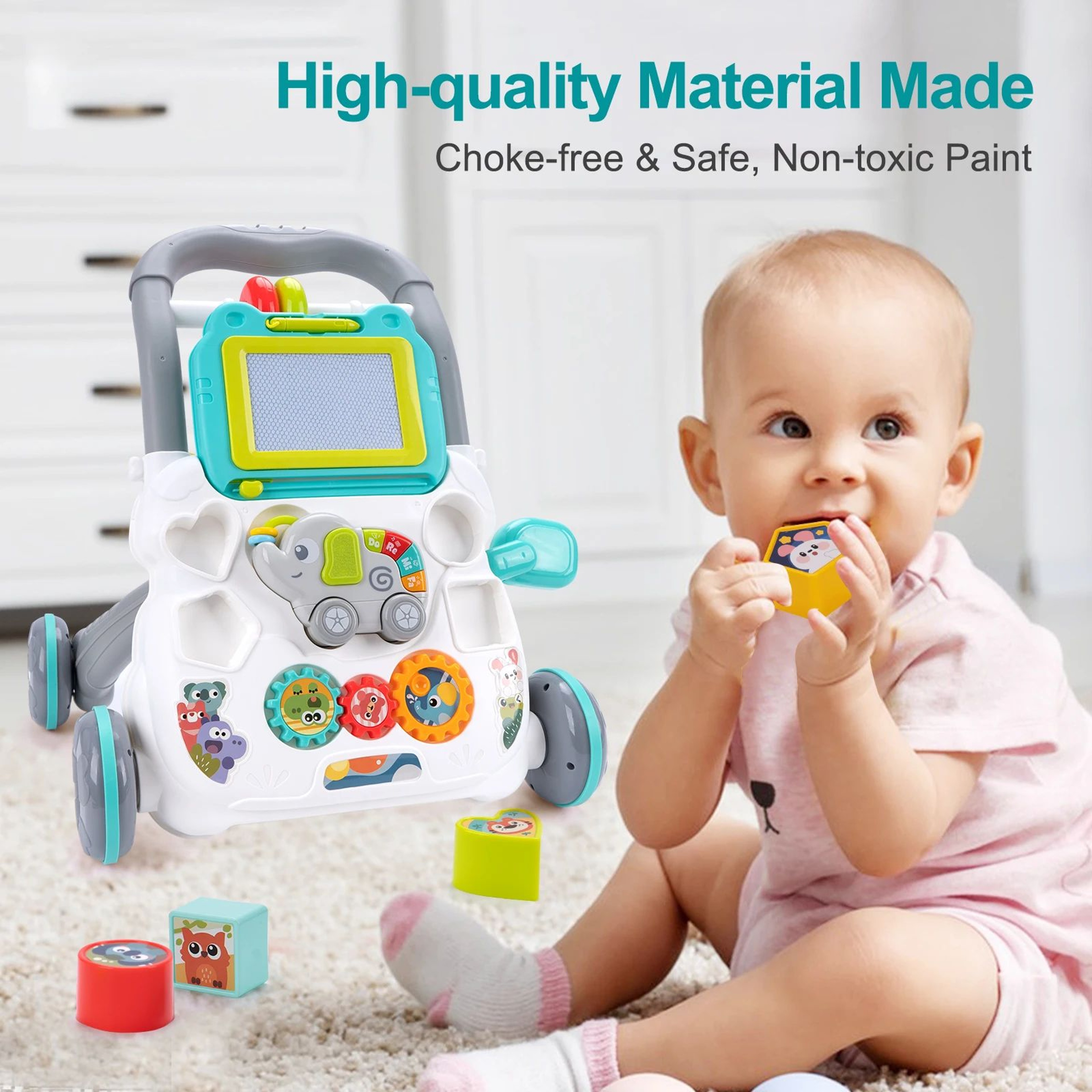 Cartoon Baby Push Walker Activity Center With Music And Drawing Board 5